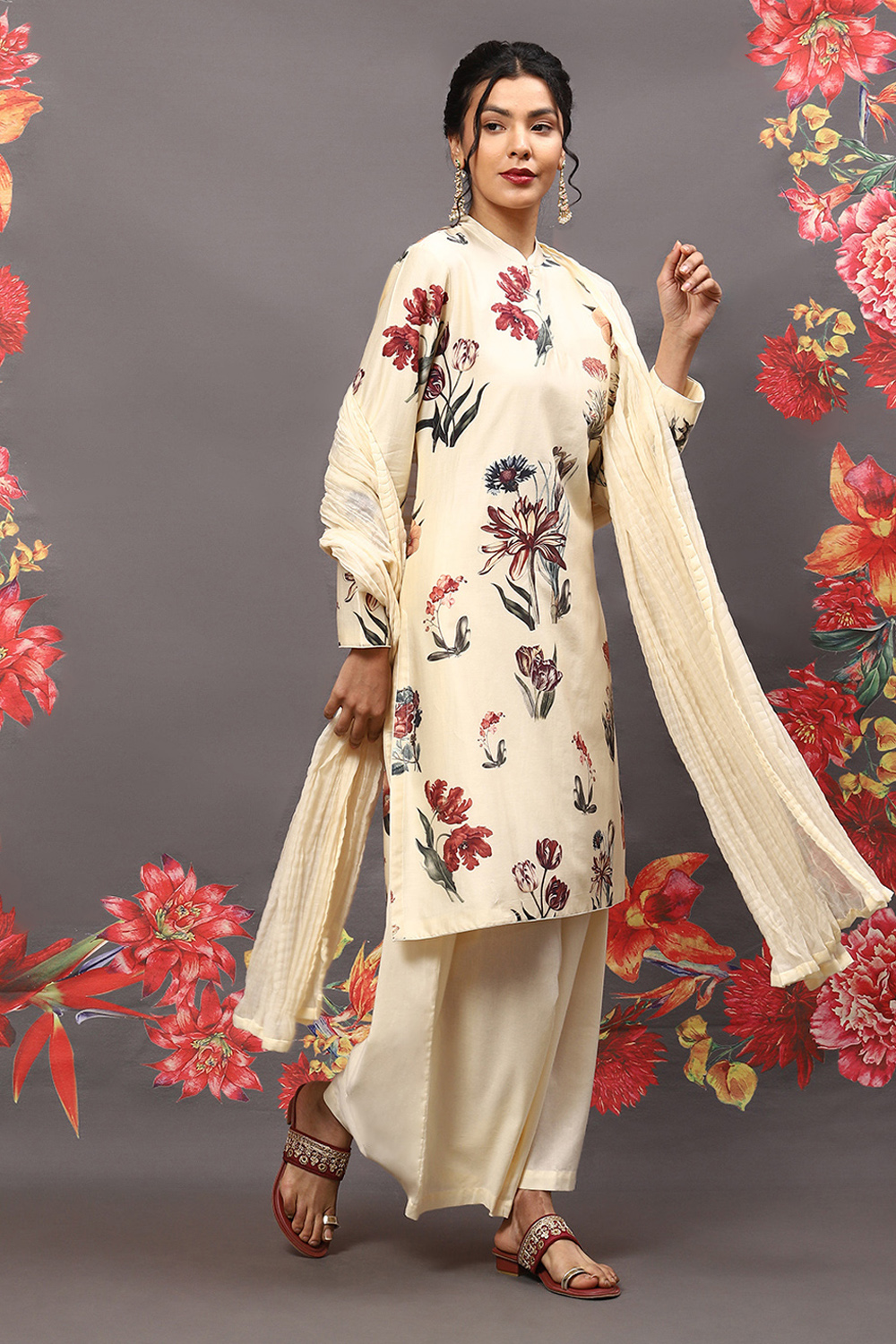 Rohit Bal Off White Cotton Blend Straight Kurta Suit Set image number 6