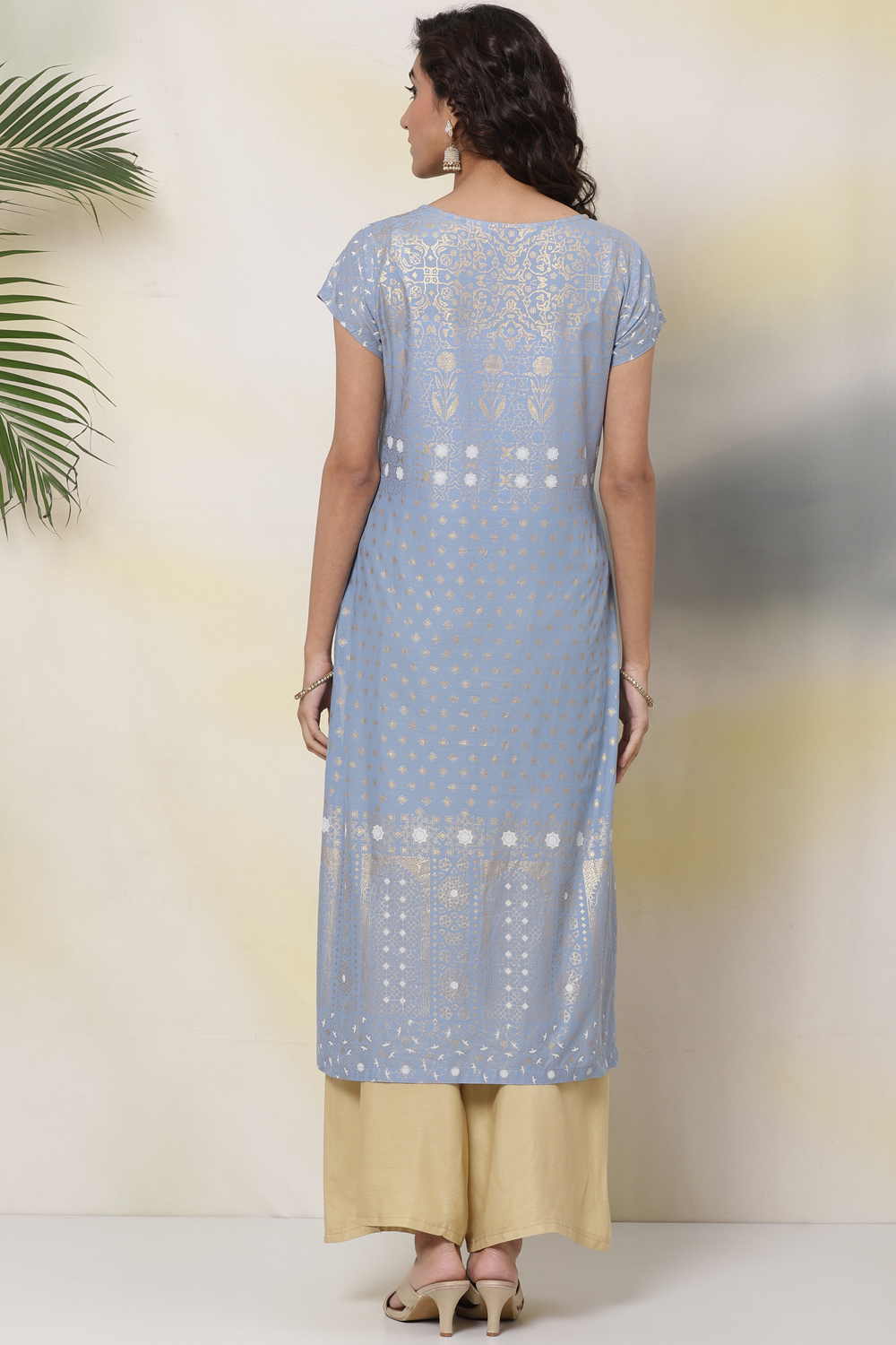 Ice Blue Cotton A Line Kurta image number 4