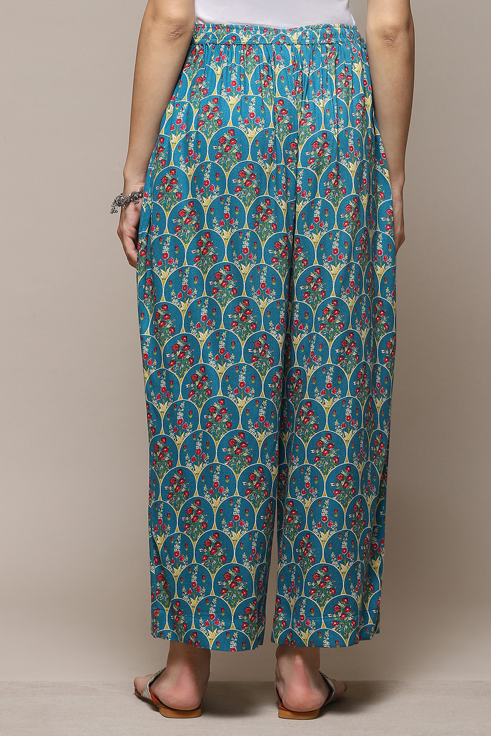 Teal LIVA Printed Pants image number 4