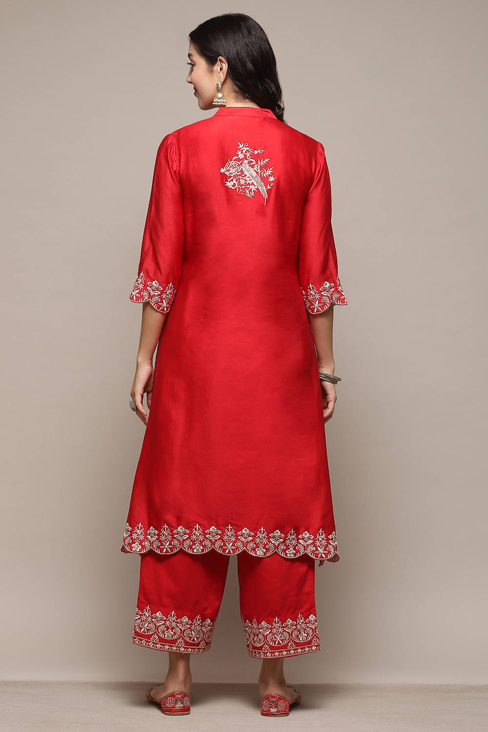 Red Chanderi Straight Kurta Suit Set image number 5