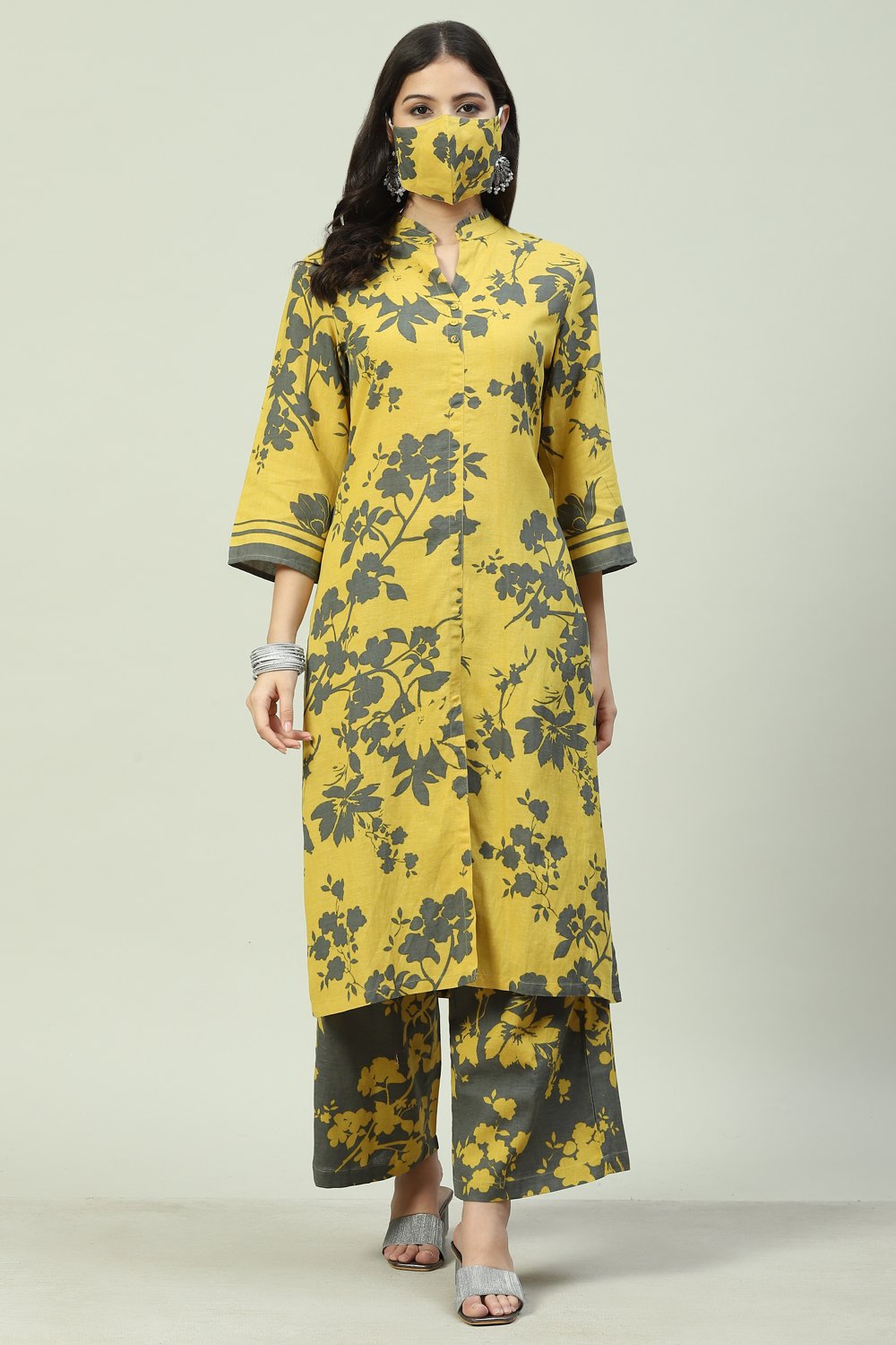 Yellow & Green Rayon Straight 2 Piece Set image number 5