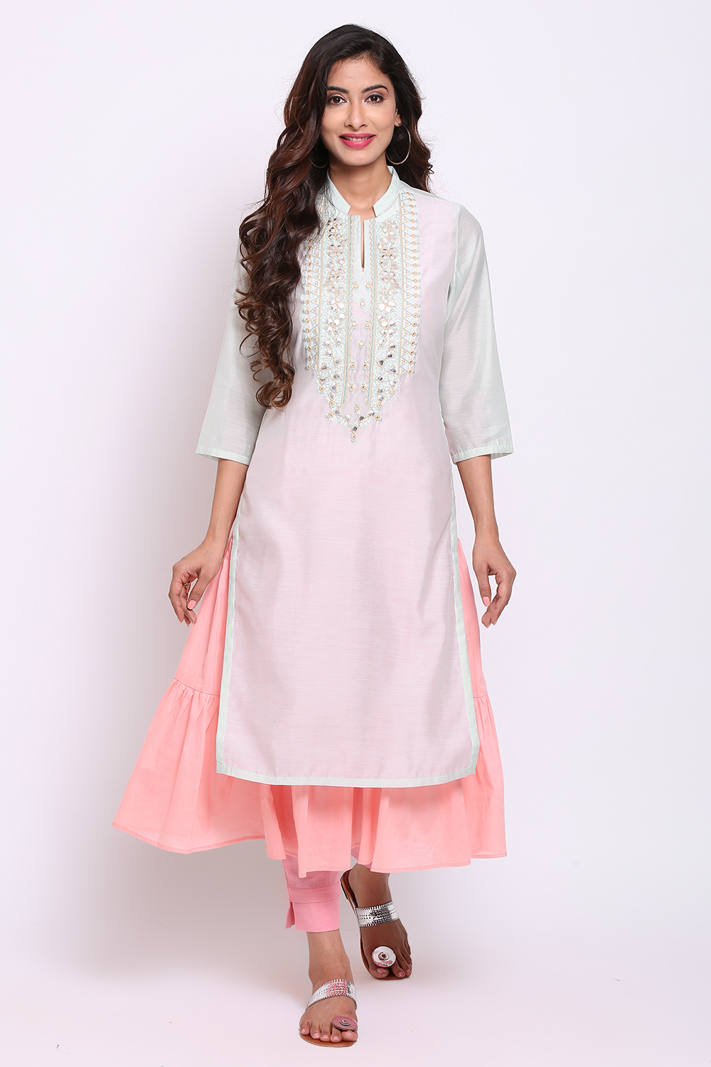 Mint Green Art Silk Double Layered Kurta image number 0