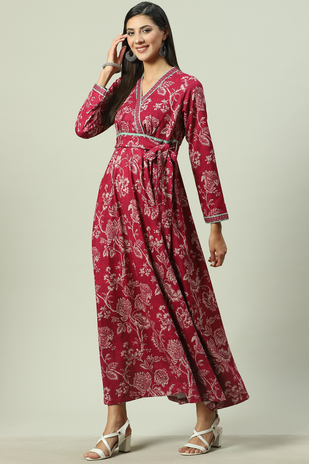 Berry Acrylic Flared Printed Dress image number 2