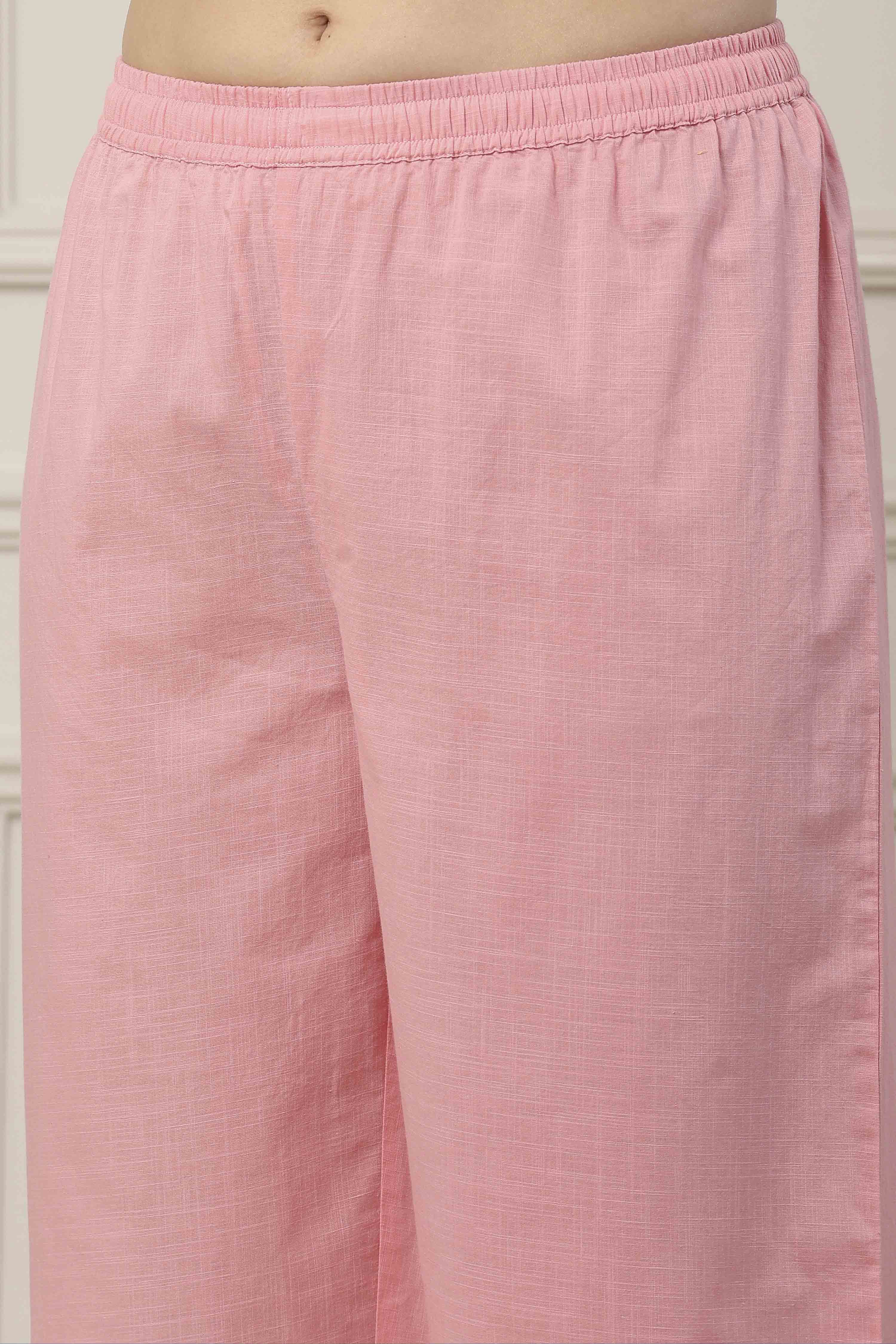 Pink & White Cotton Floral Printed Straight Suit Set image number 2
