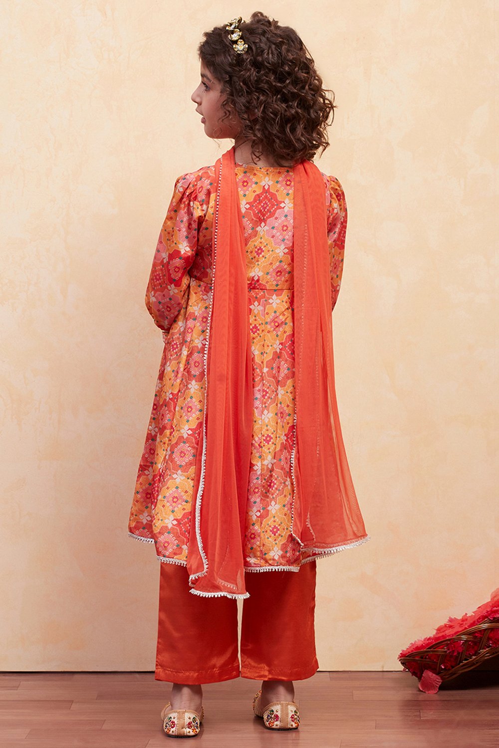 Coral Pink Polyester Flared Suit Set image number 4