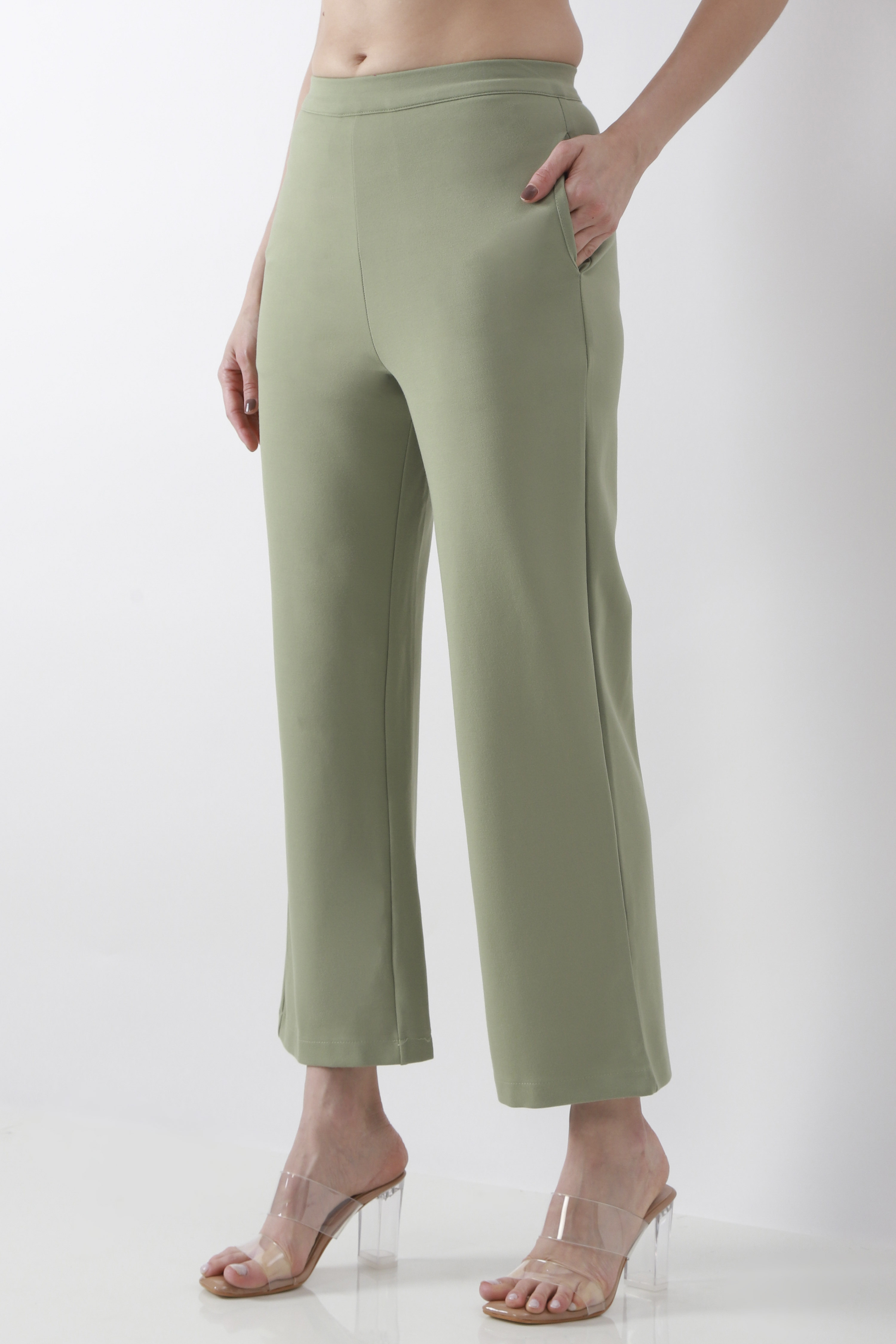 Blue Viscose Blend Wide Leg Pants image number 2