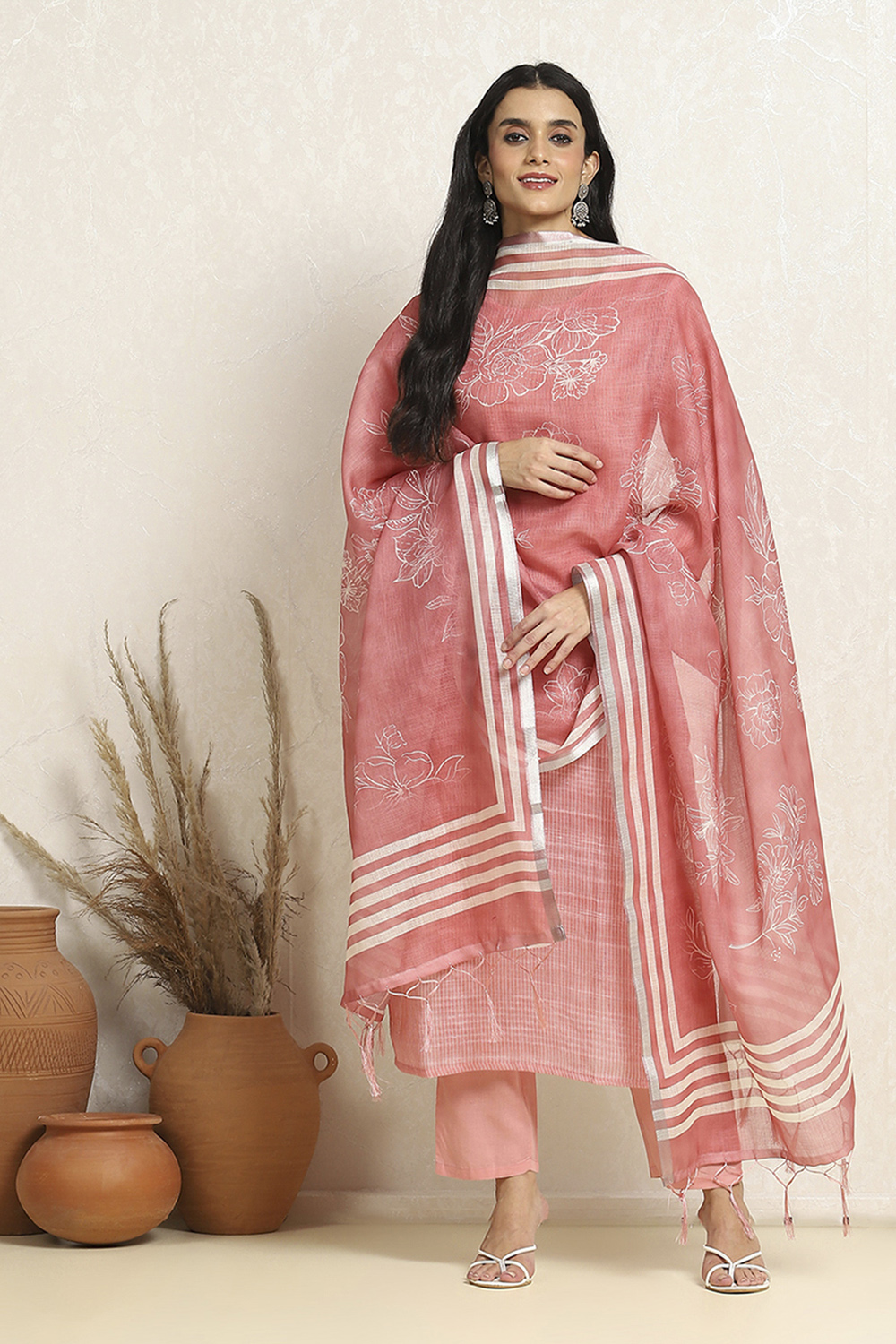 Yellow Linen Blend Woven Unstitched Suit Set image number 1