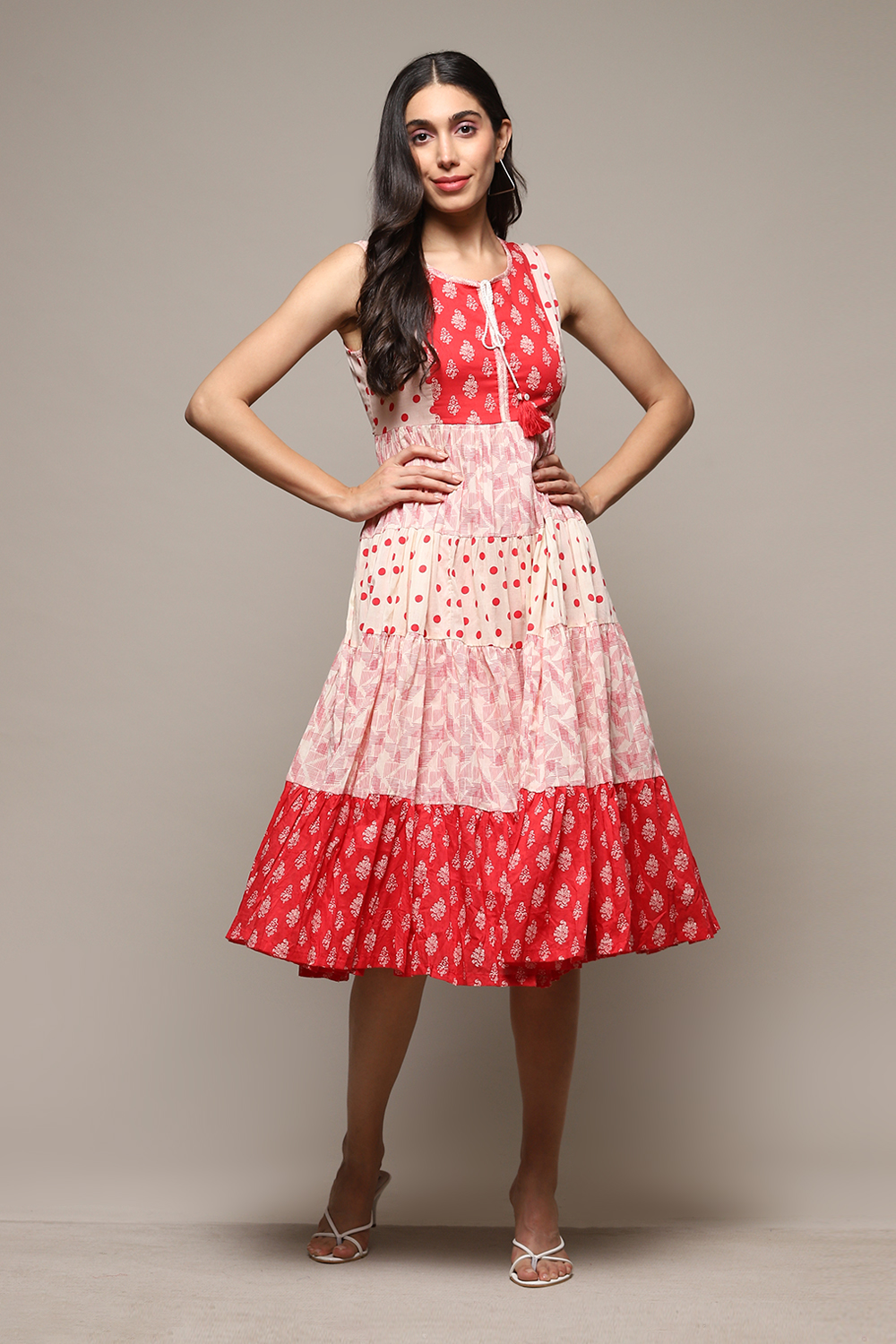 Red Cotton Tiered Dress image number 0
