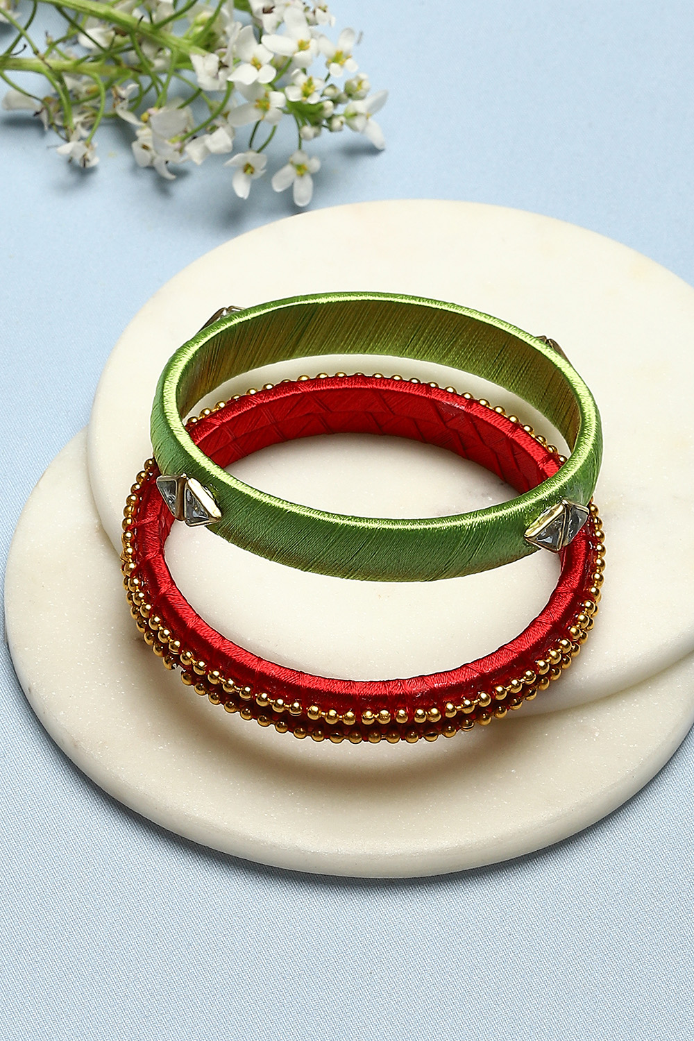 Red & Green Plastic-Thread Bangles image number 0