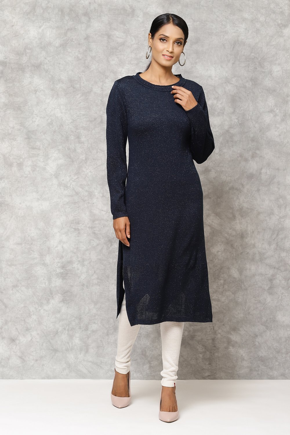 Midnight Blue Straight Acrylic Kurta image number 0