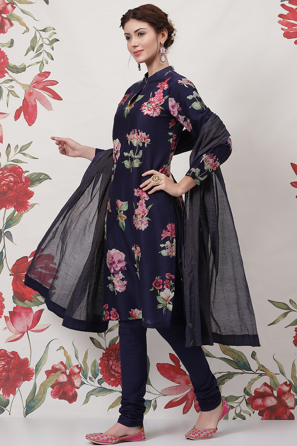 Rohit Bal Indigo Cotton Silk Straight Printed Suit Set image number 5