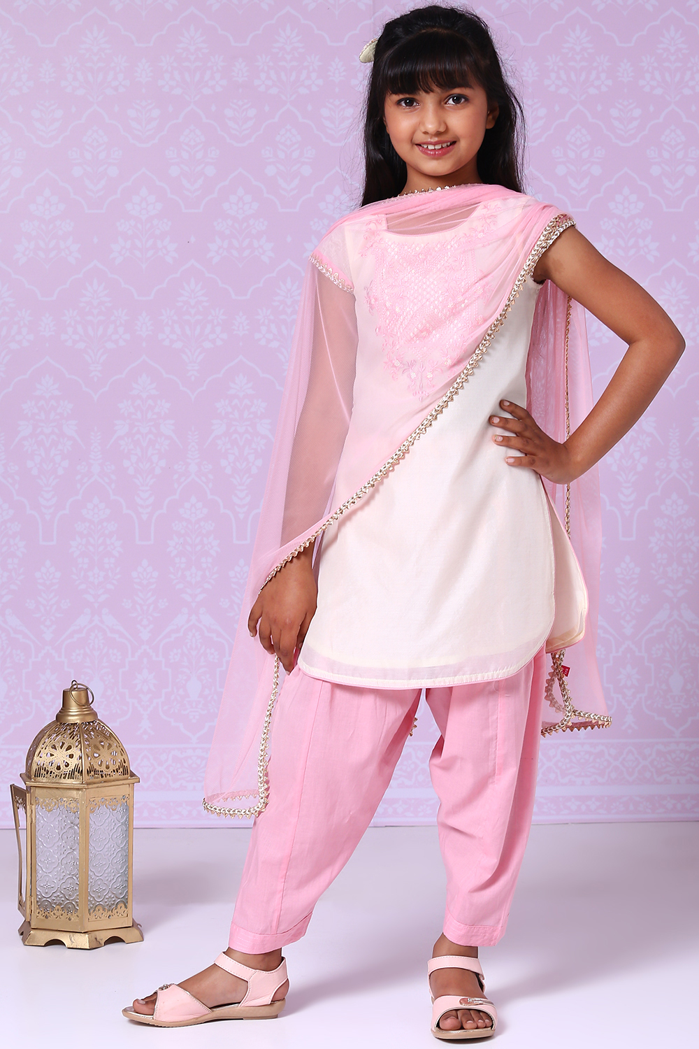 Cream Art Silk Straight Kurta Salwar Suit Set image number 0
