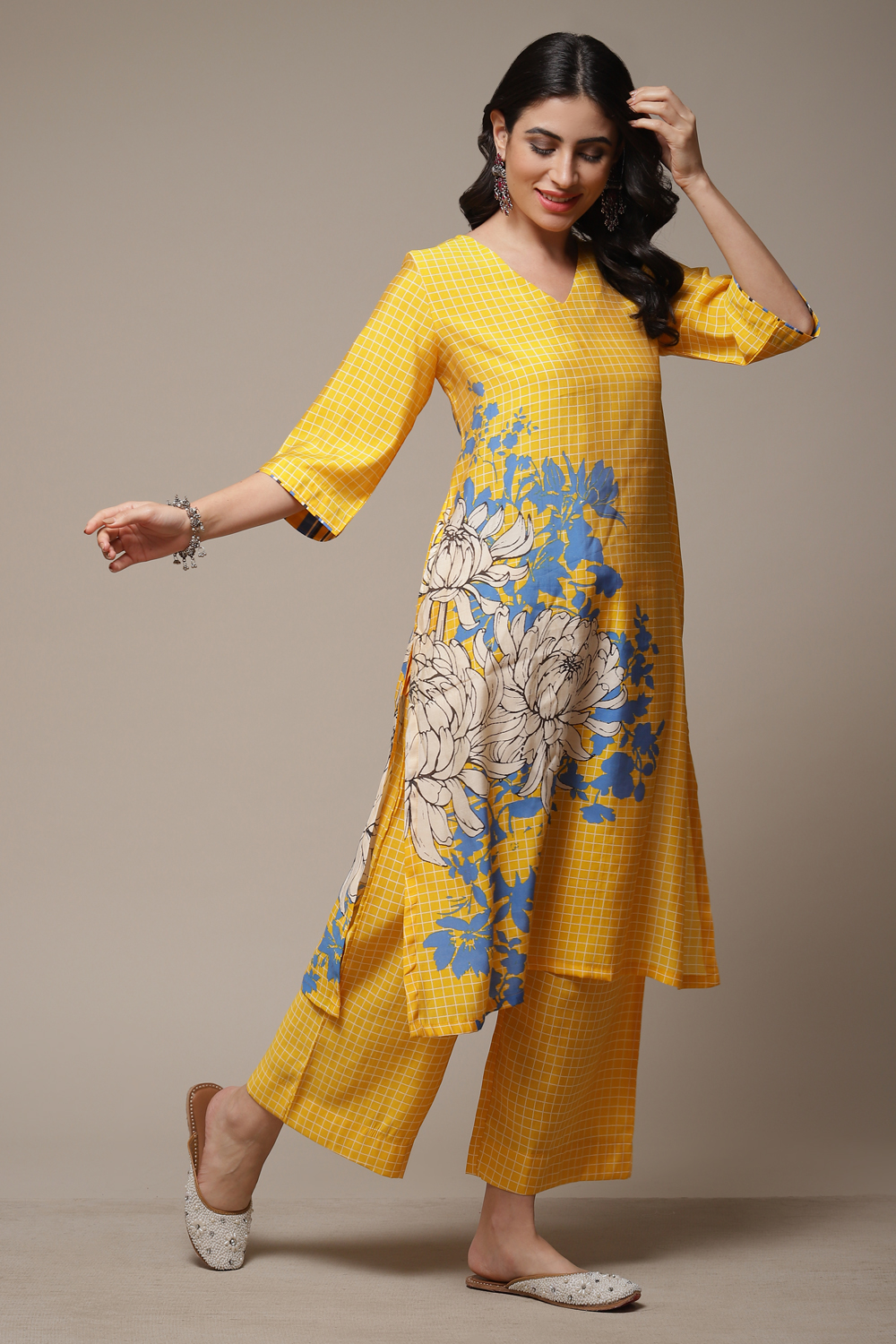 Yellow Viscose Straight Printed 2 Piece Set image number 0