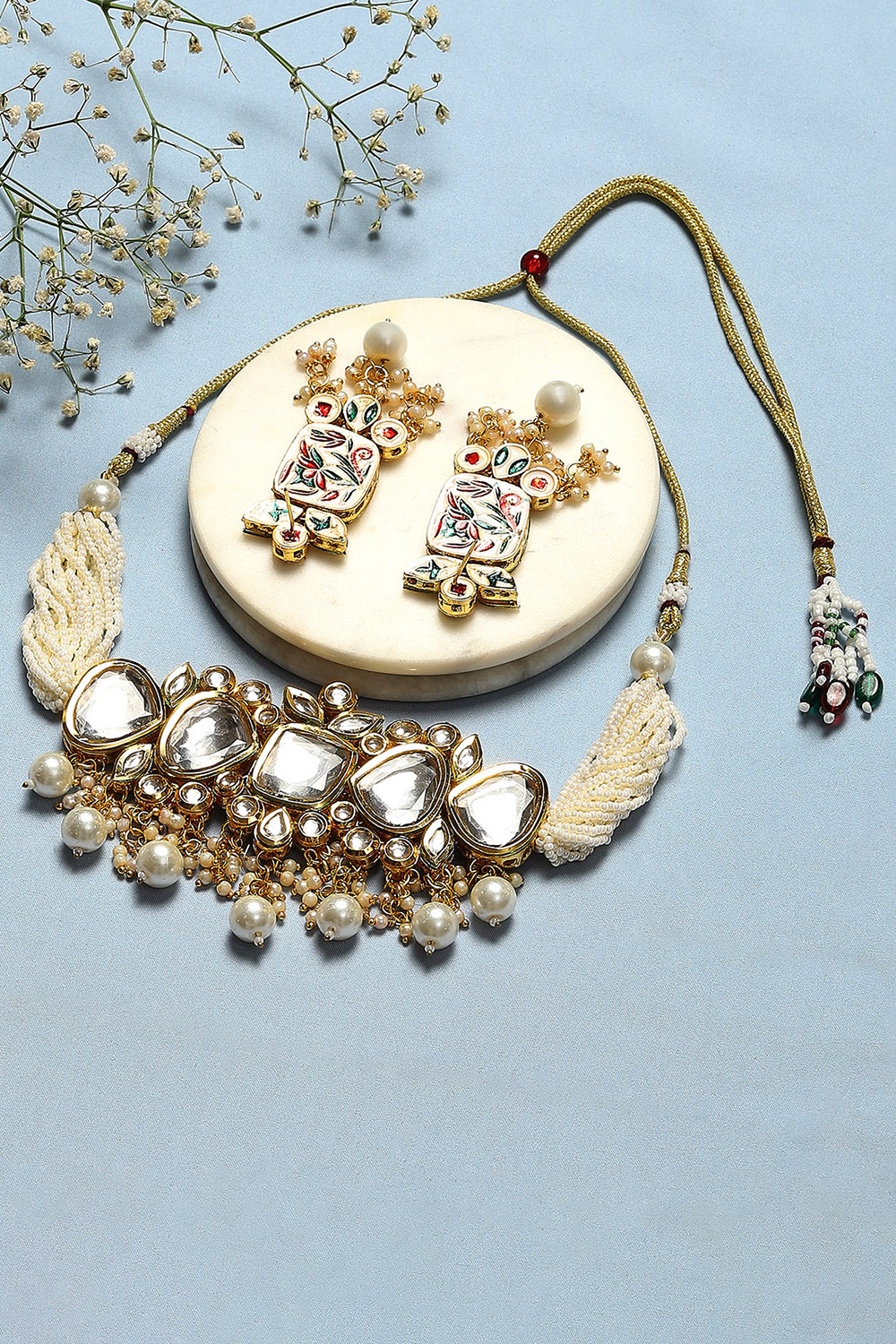 White Gold Brass Necklace Set image number 2
