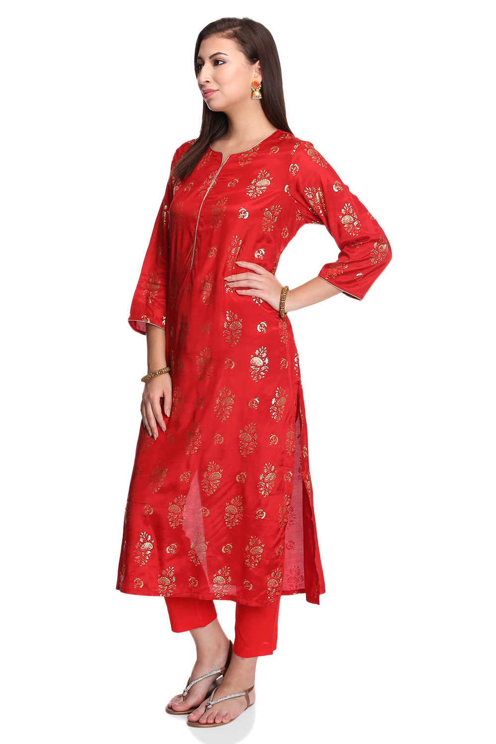 Fuchsia Viscose Straight Printed Kurta image number 3