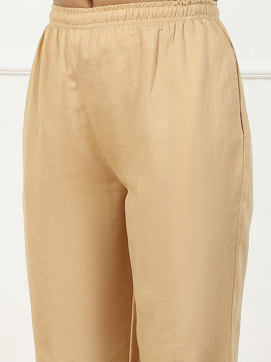 Beige Solid Mid-Rise Regular Pants image number 1