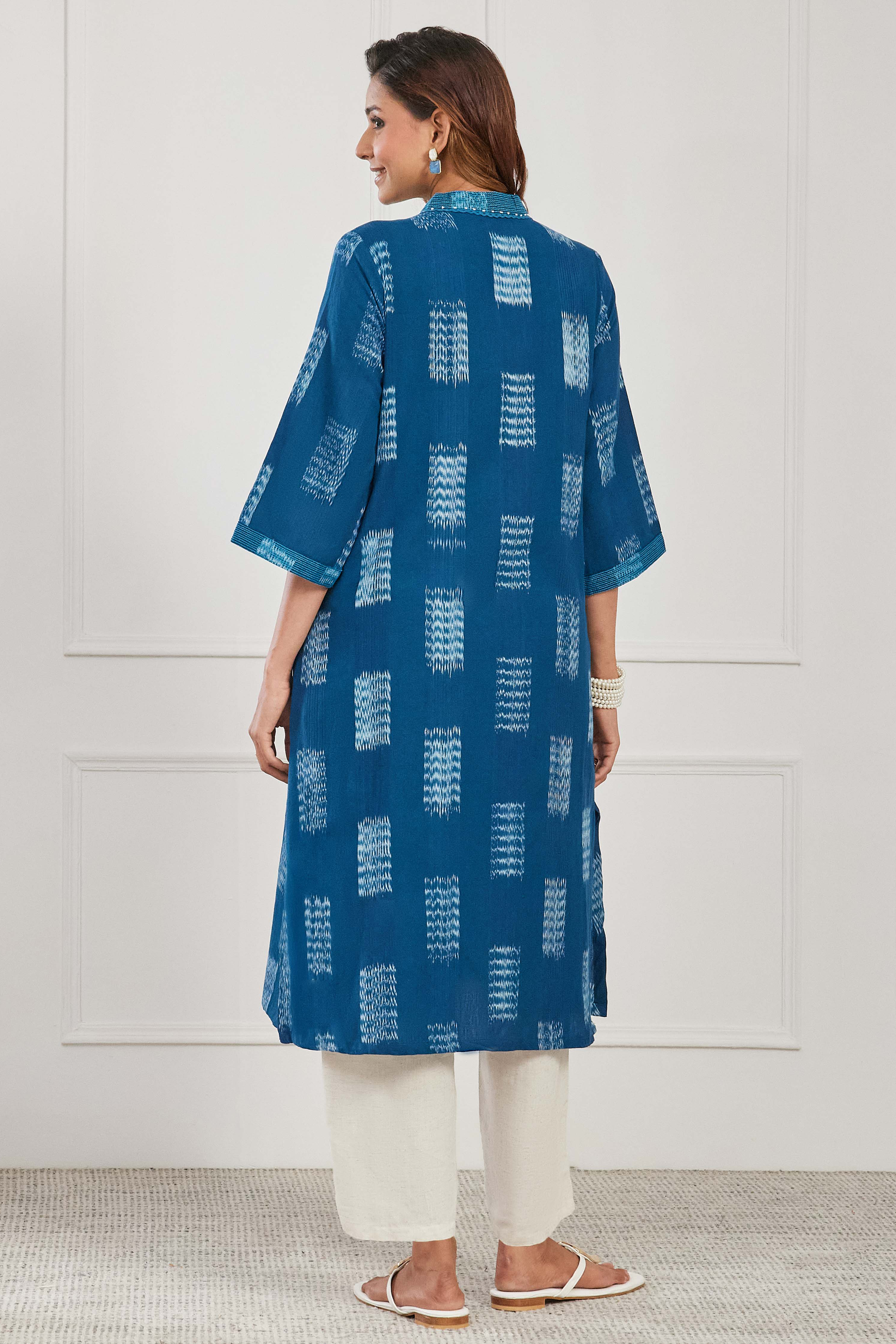 Teal Cotton Straight Kurta image number 3