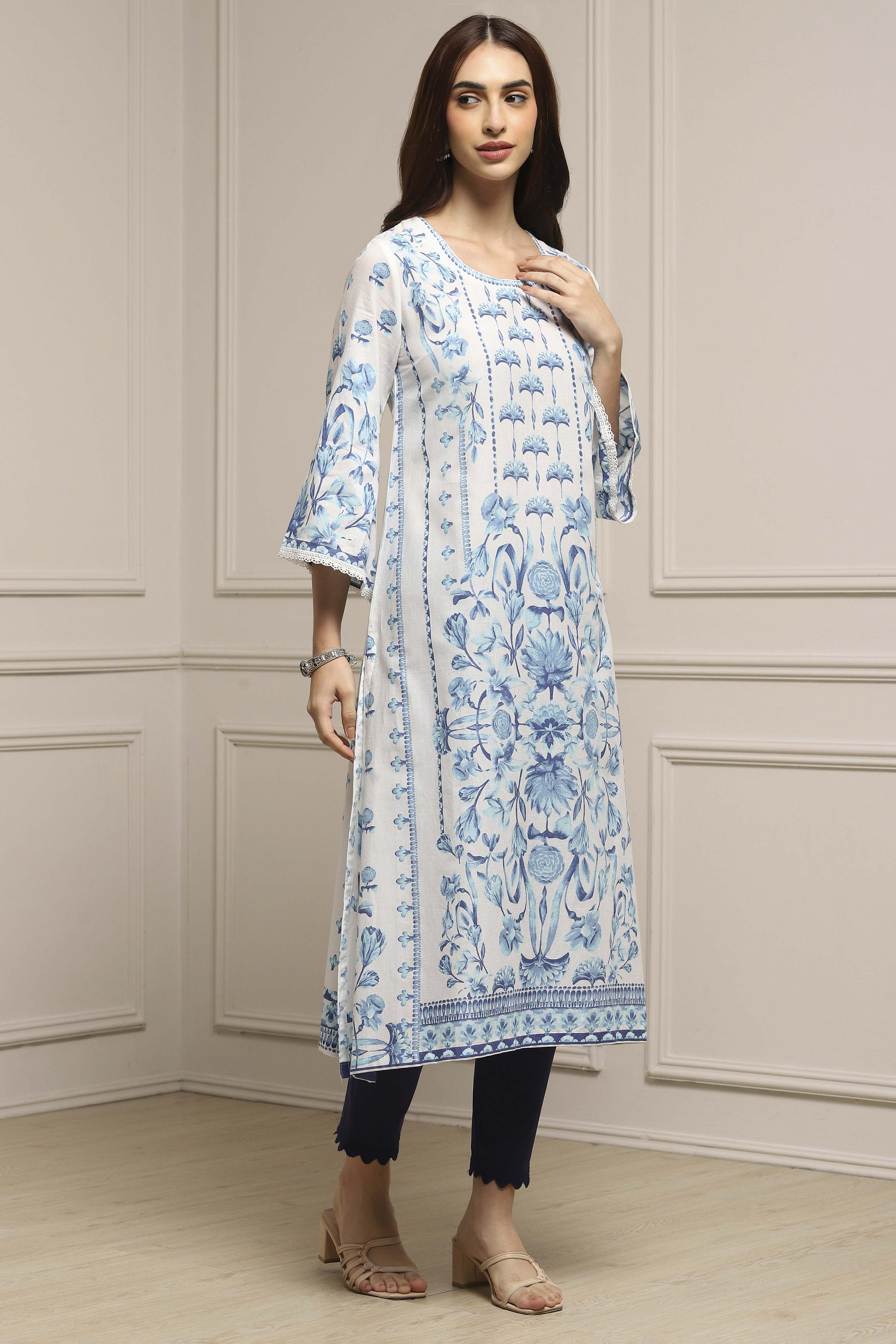 White Cotton Straight Kurta image number 4