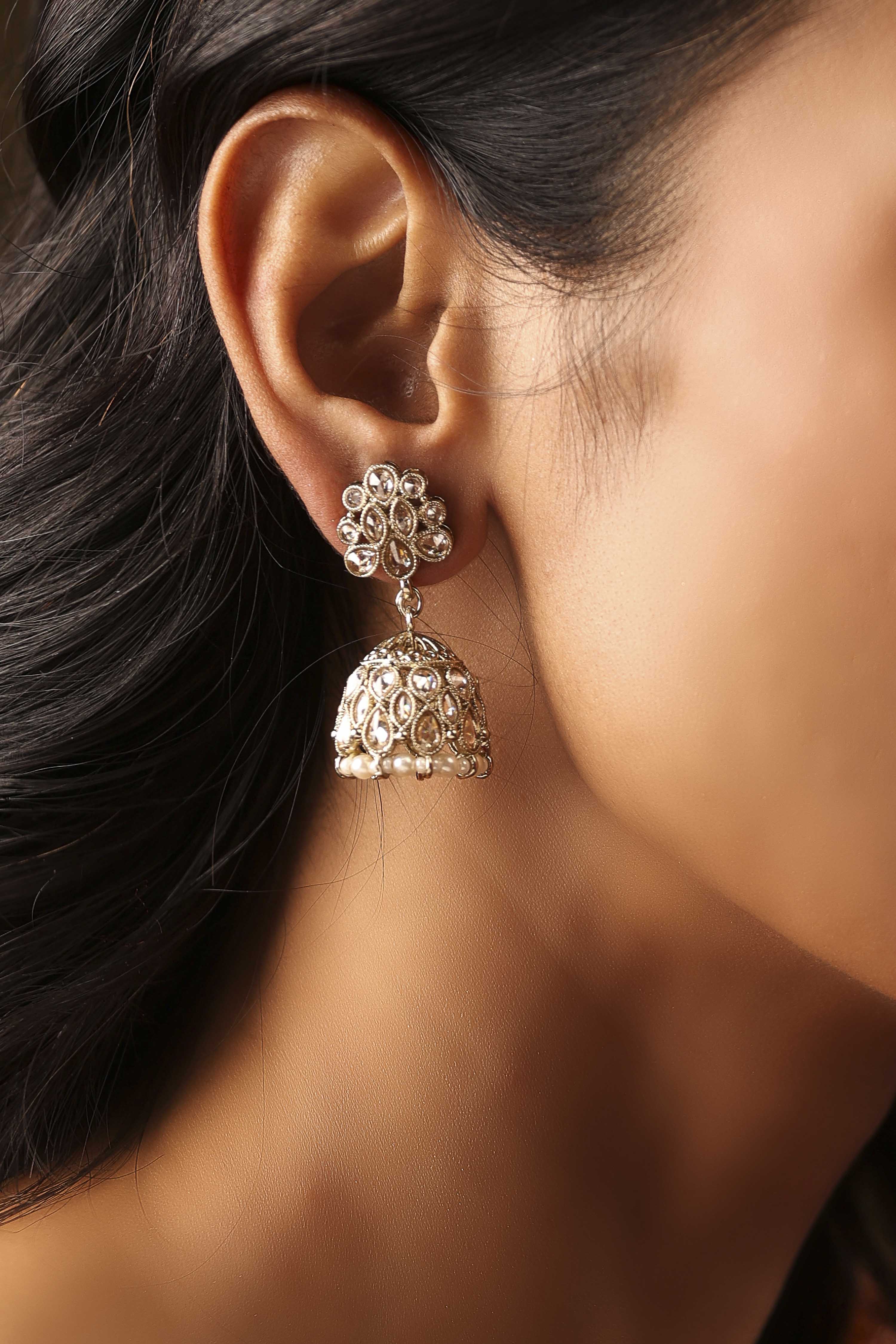 White Pearl Embellished Earrings image number 1