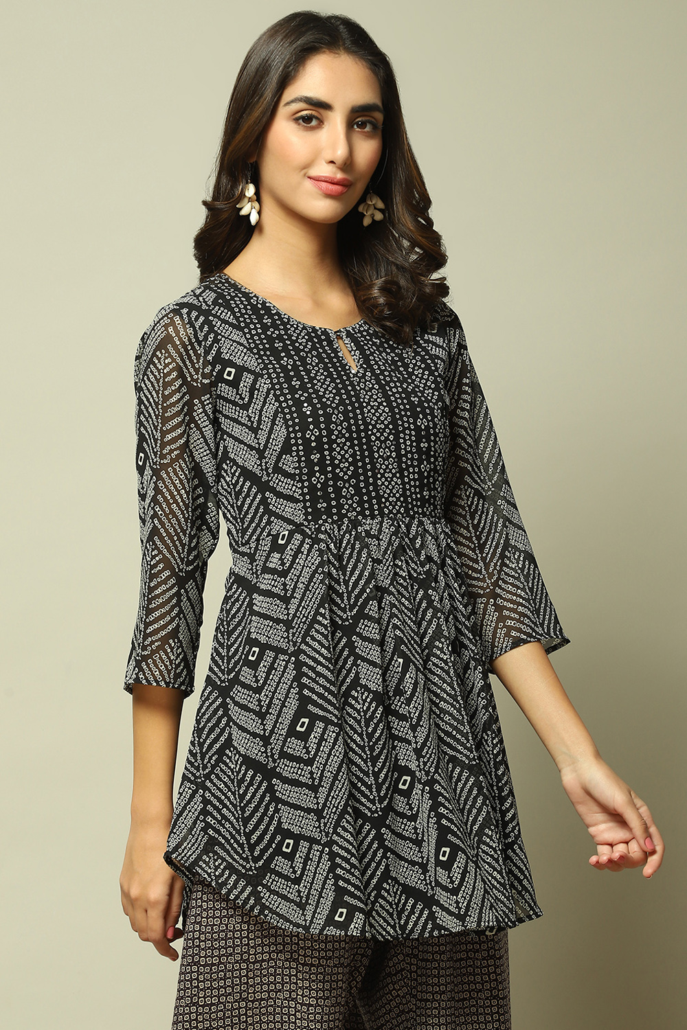 Black Cotton Blend Printed Kurti