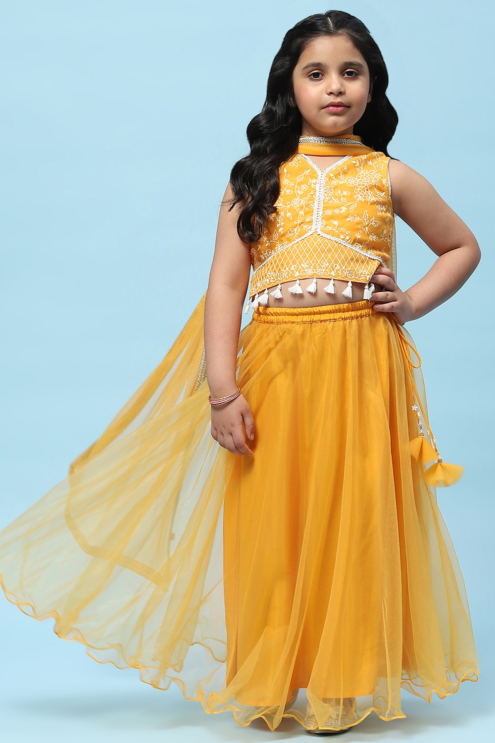 Yellow Nylon Straight Lehenga Set image number 0