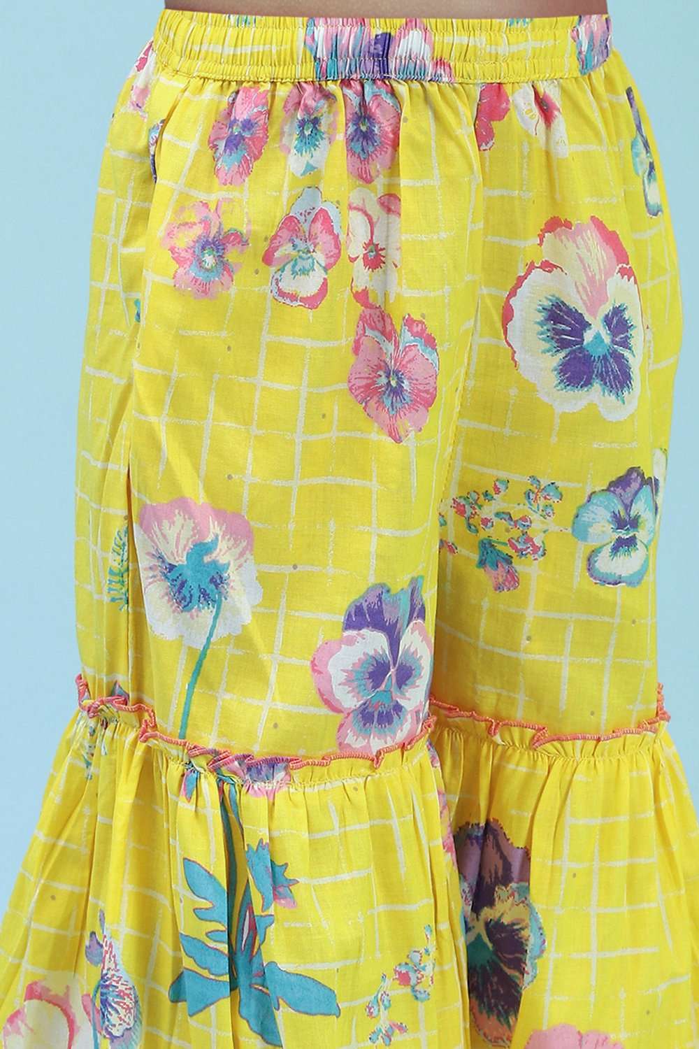 Yellow Cotton Peplum Suit Set image number 2