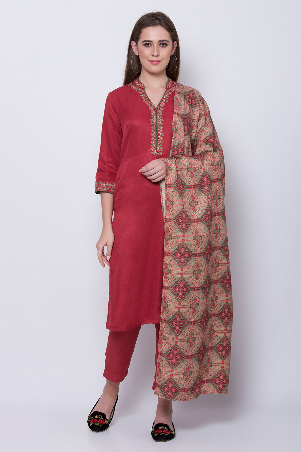 Pink Art Silk Straight Kurta Slim Pant Suit Set image number 0