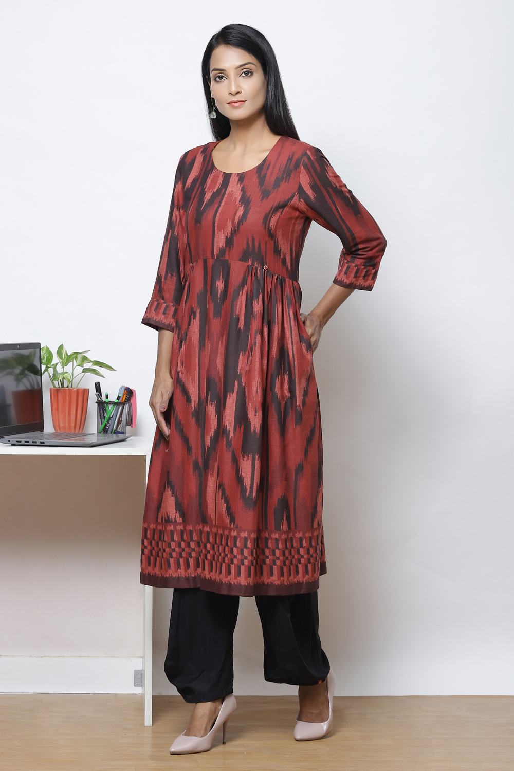 Teal LIVA Flared Printed Kurta Dress image number 2