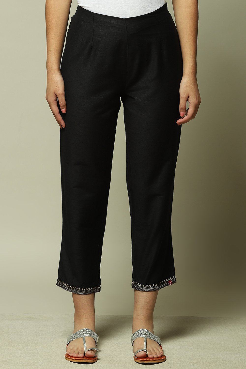 Black Art Silk Pants image number 1