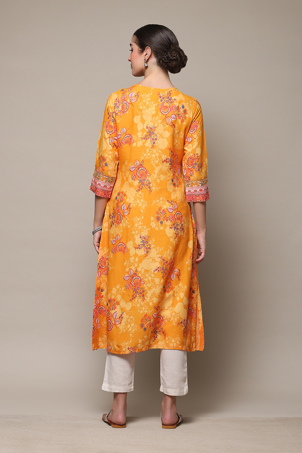 Orange LIVA Straight Printed Kurta image number 4