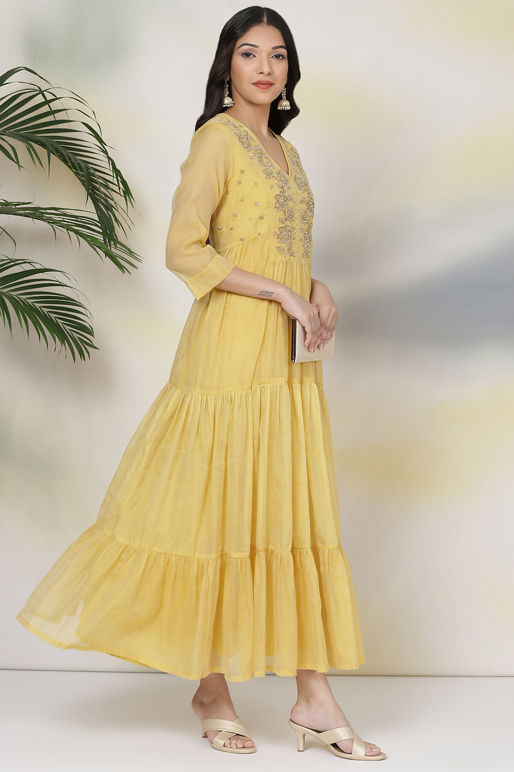Mustard Poly Cotton Fusion Dress image number 4
