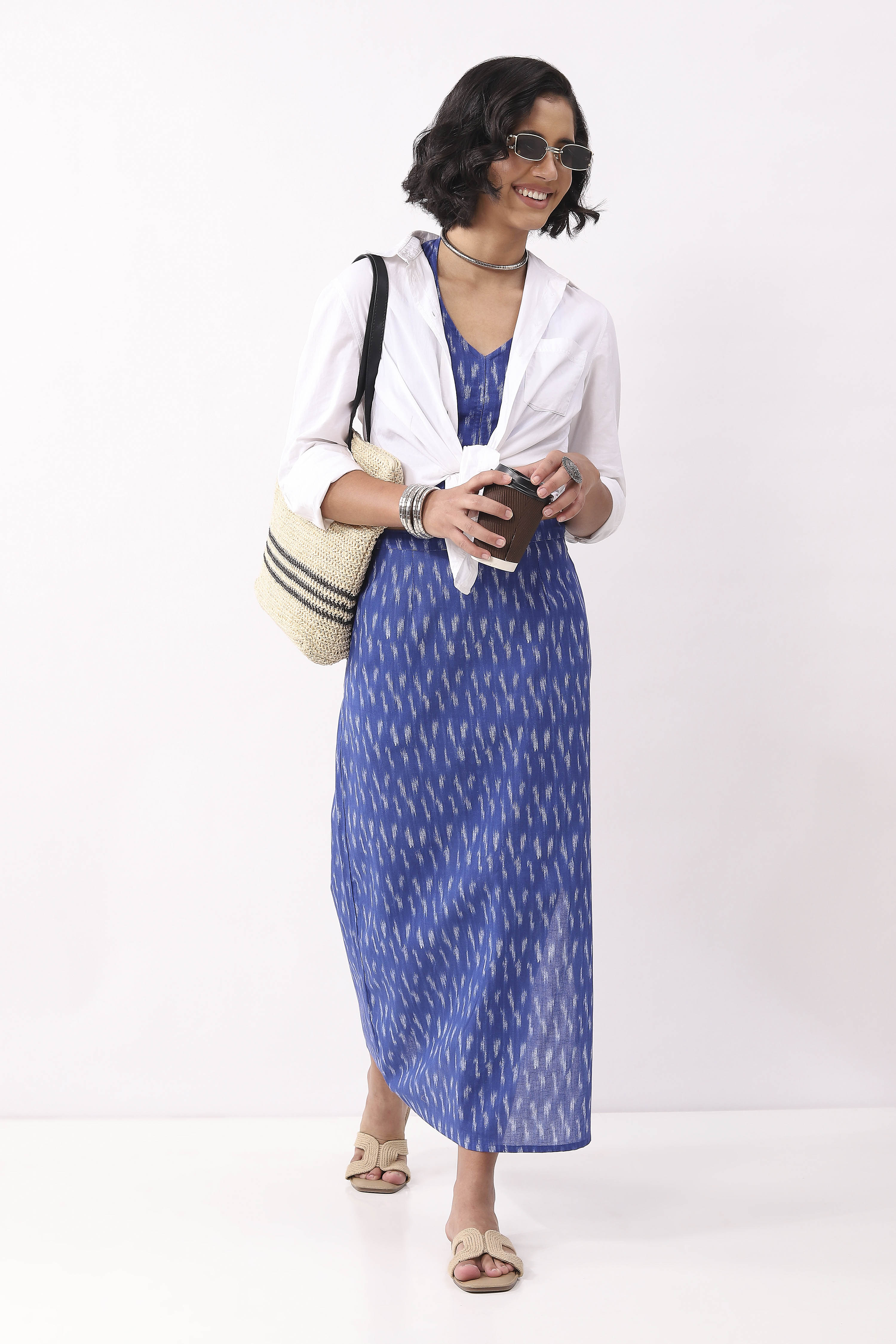 Royal Blue Cotton Printed Straight Top image number 3