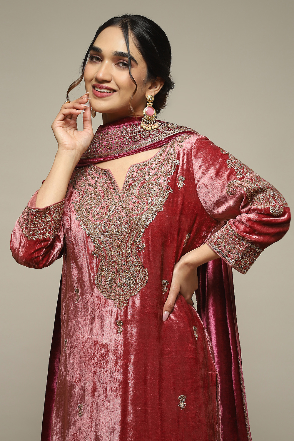 Onion Pink Viscose Straight Kurta Palazzo Suit Set image number 1