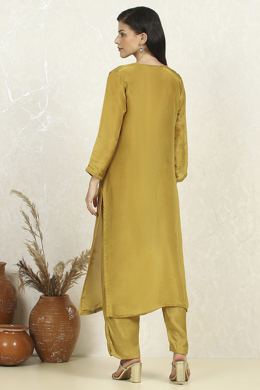 Lime Green Cotton Unstitched Suit Set image number 5