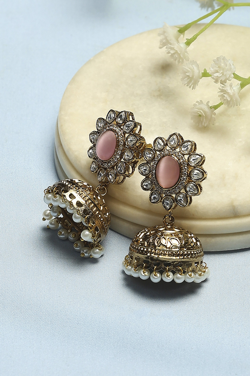 Light Pink Brass Jhumka image number 0