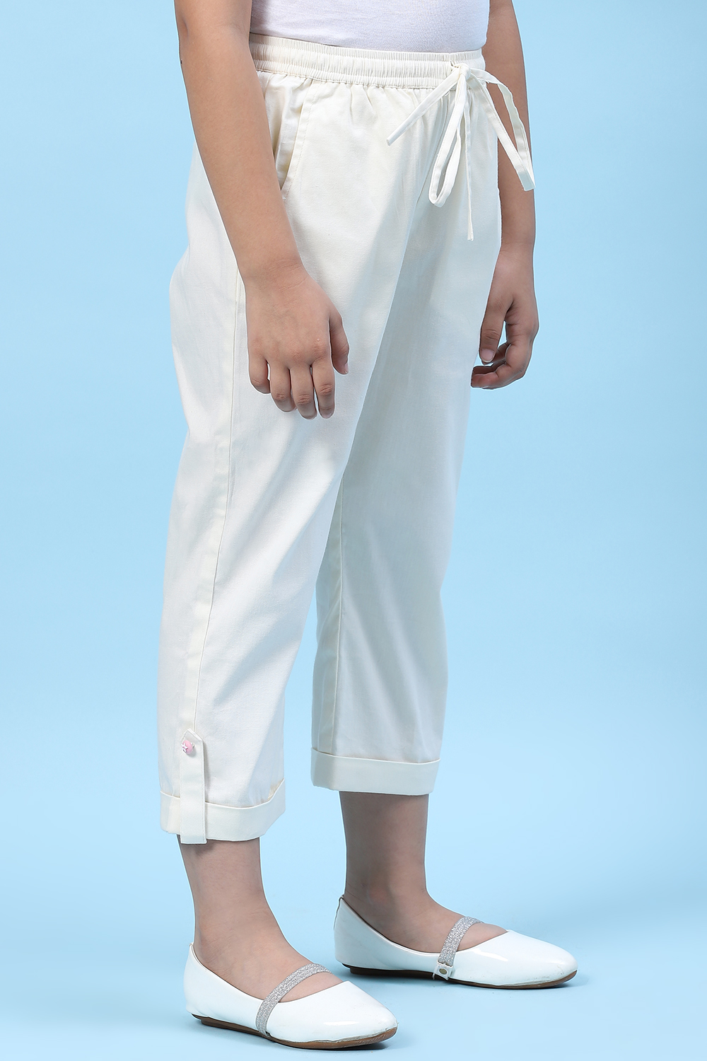 Powder Blue Cotton Solid Pant image number 2