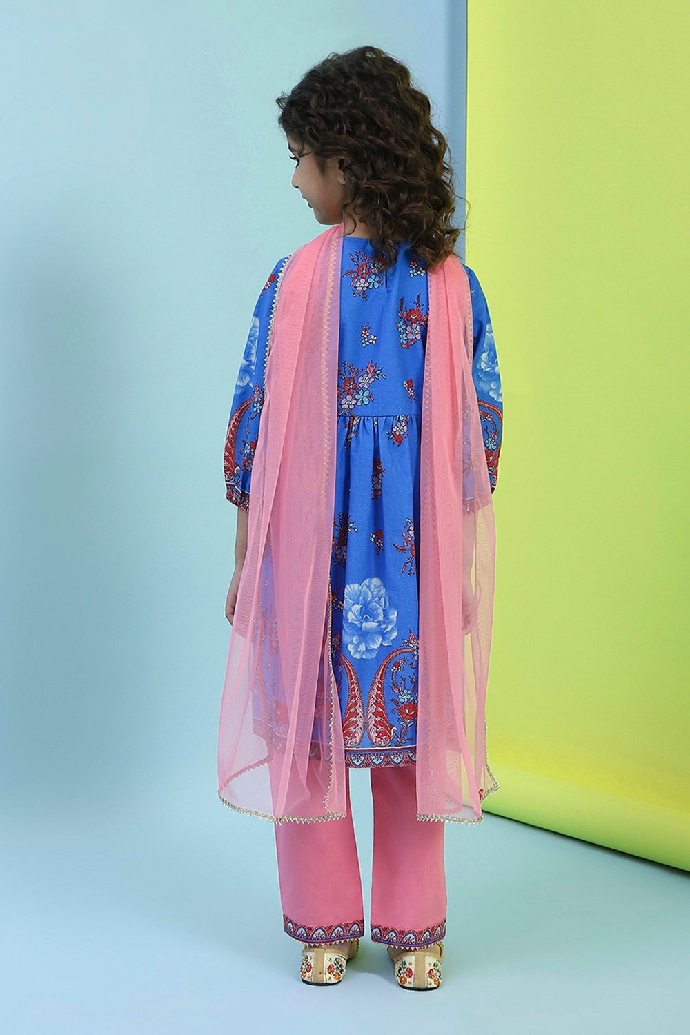 Blue Cotton Straight Suit Set image number 4