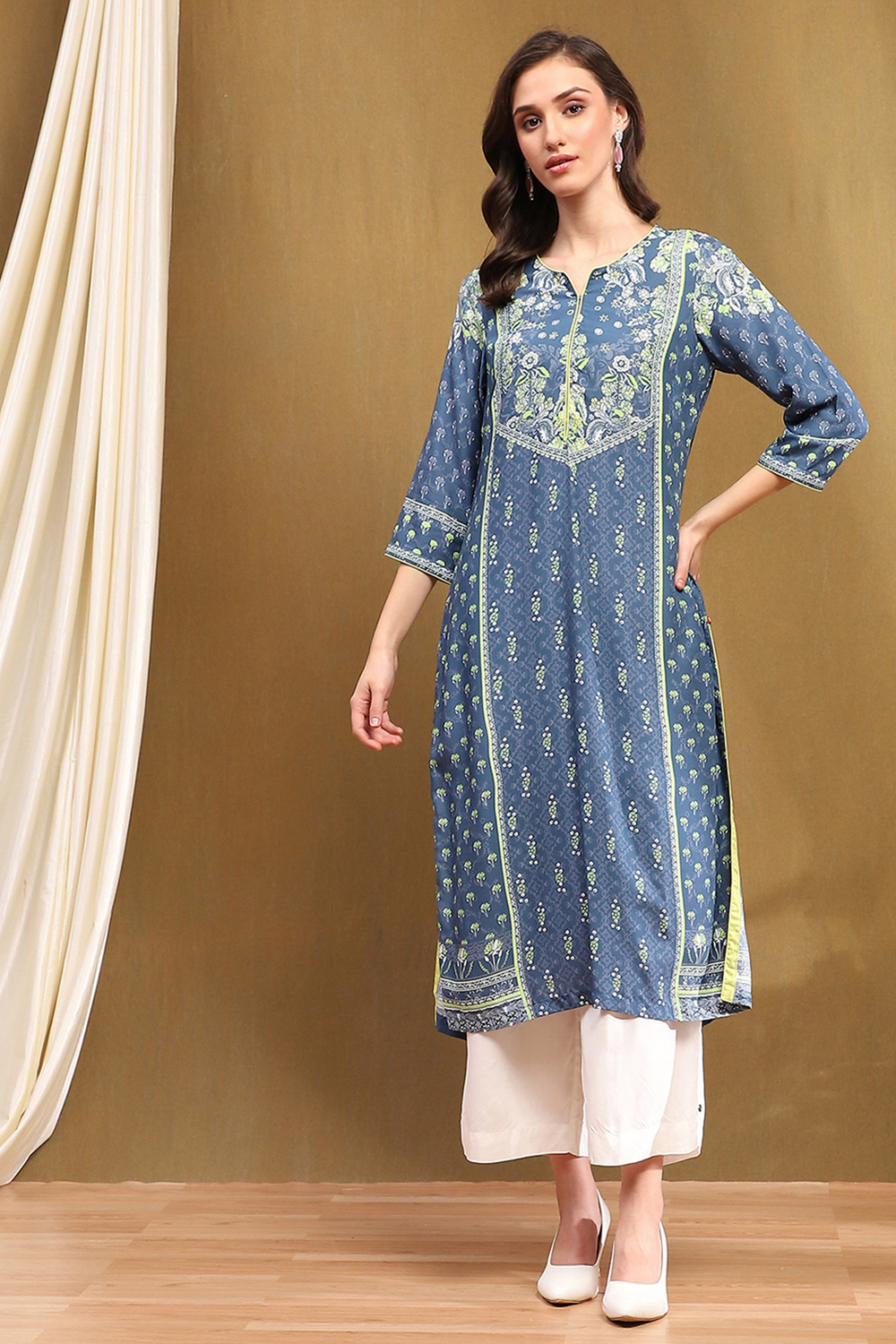 Indigo Rayon Straight Kurta image number 5
