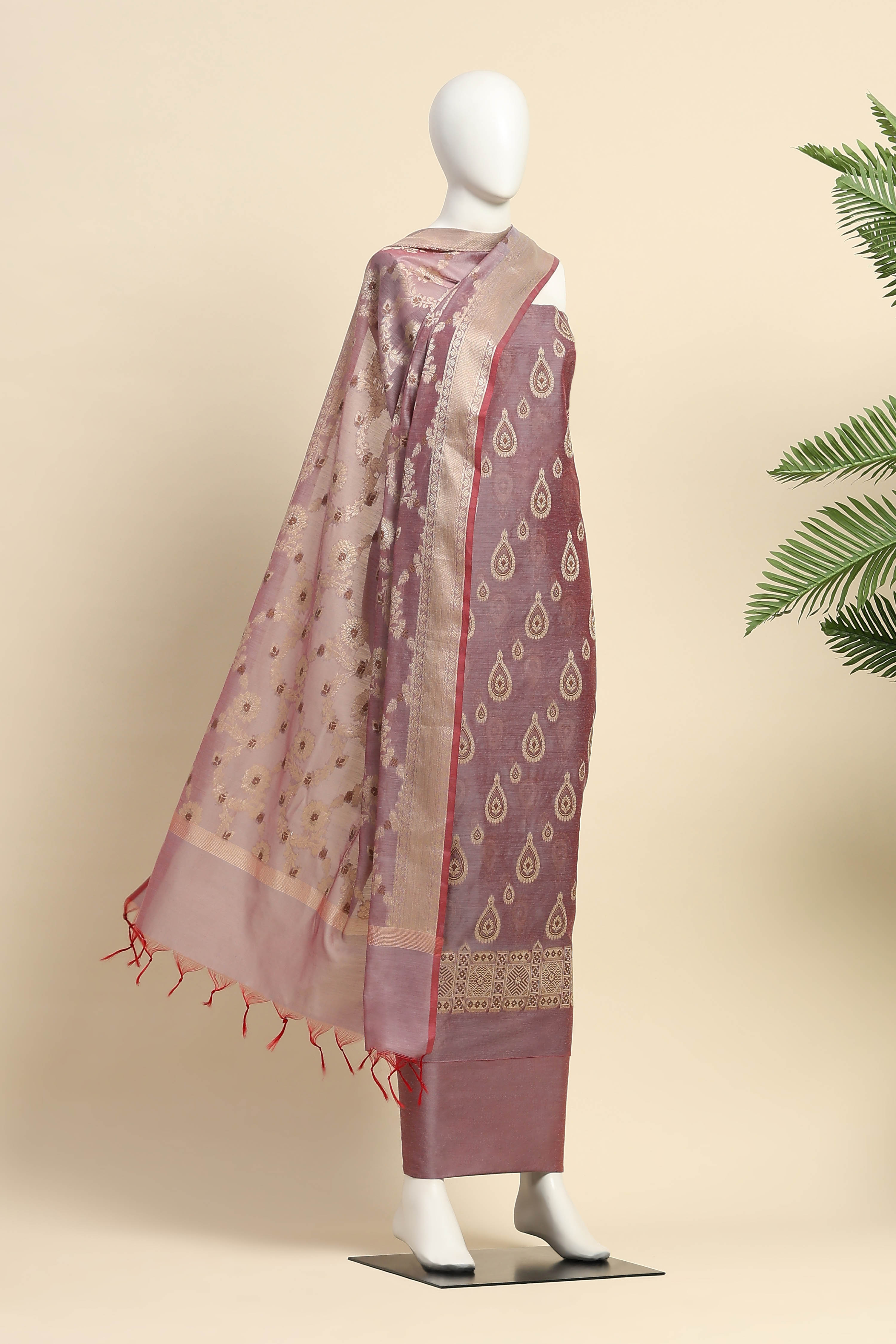 Pink Cotton Printed Embroidered Unstitched Suit Set image number 4