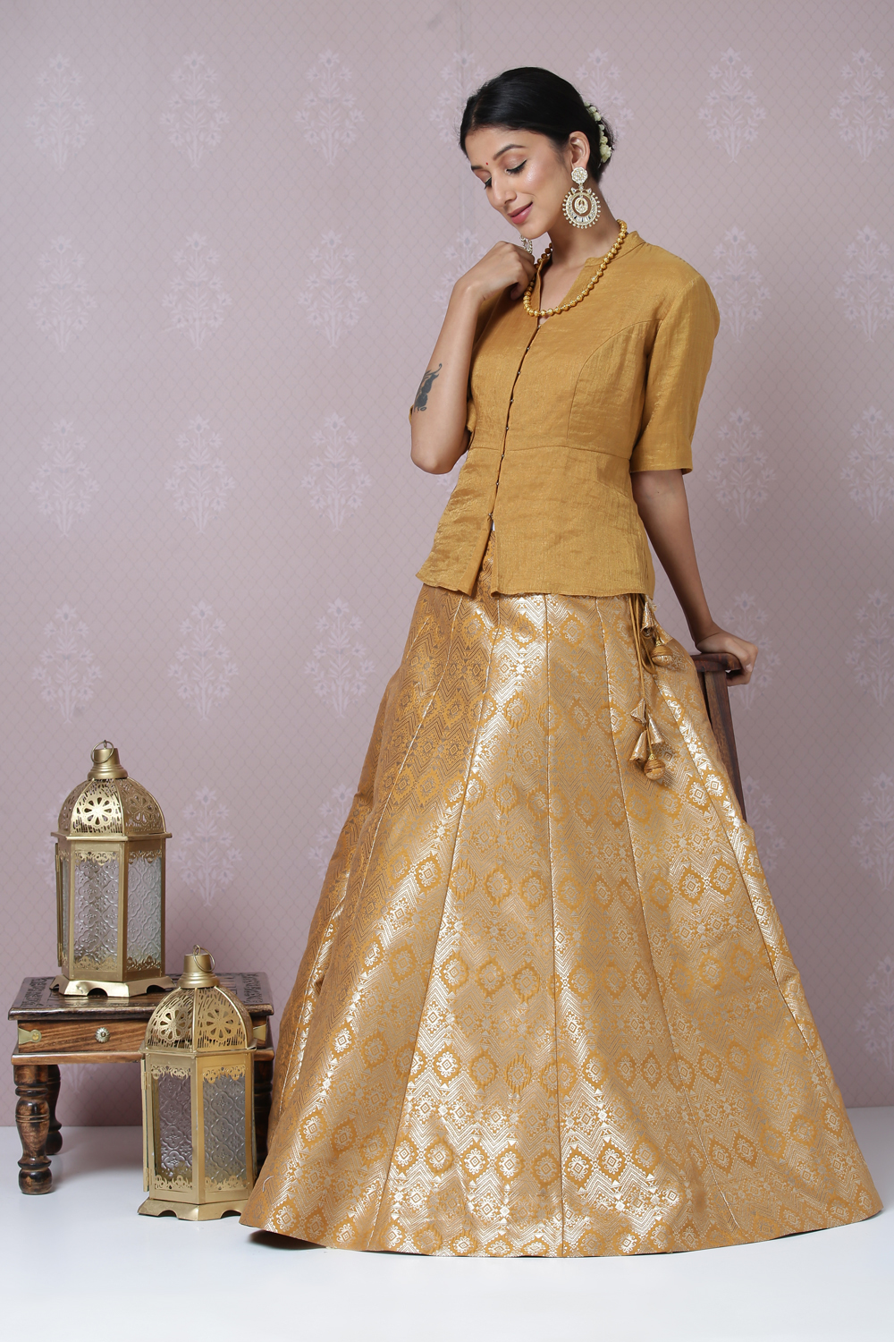 Mustard Metallic Lehenga Set image number 0