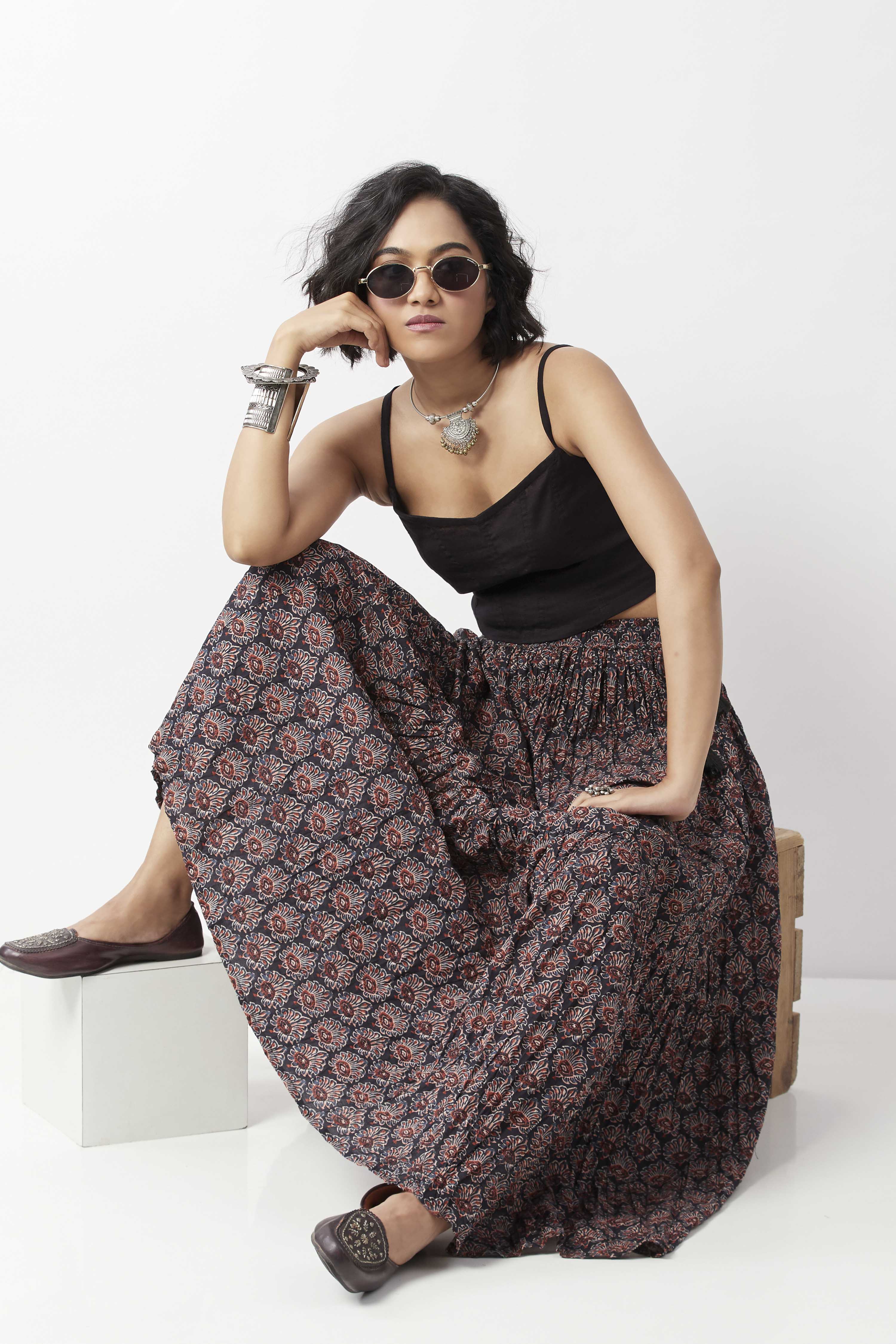 Black Cotton Printed Skirt image number 0