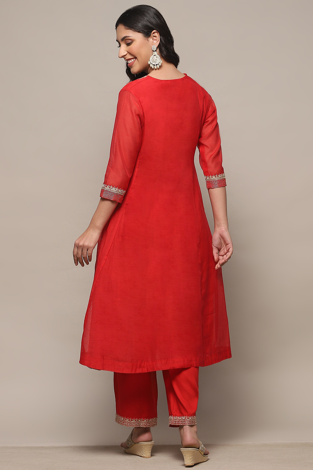 Red Polyester Kalidar Suit Set image number 5