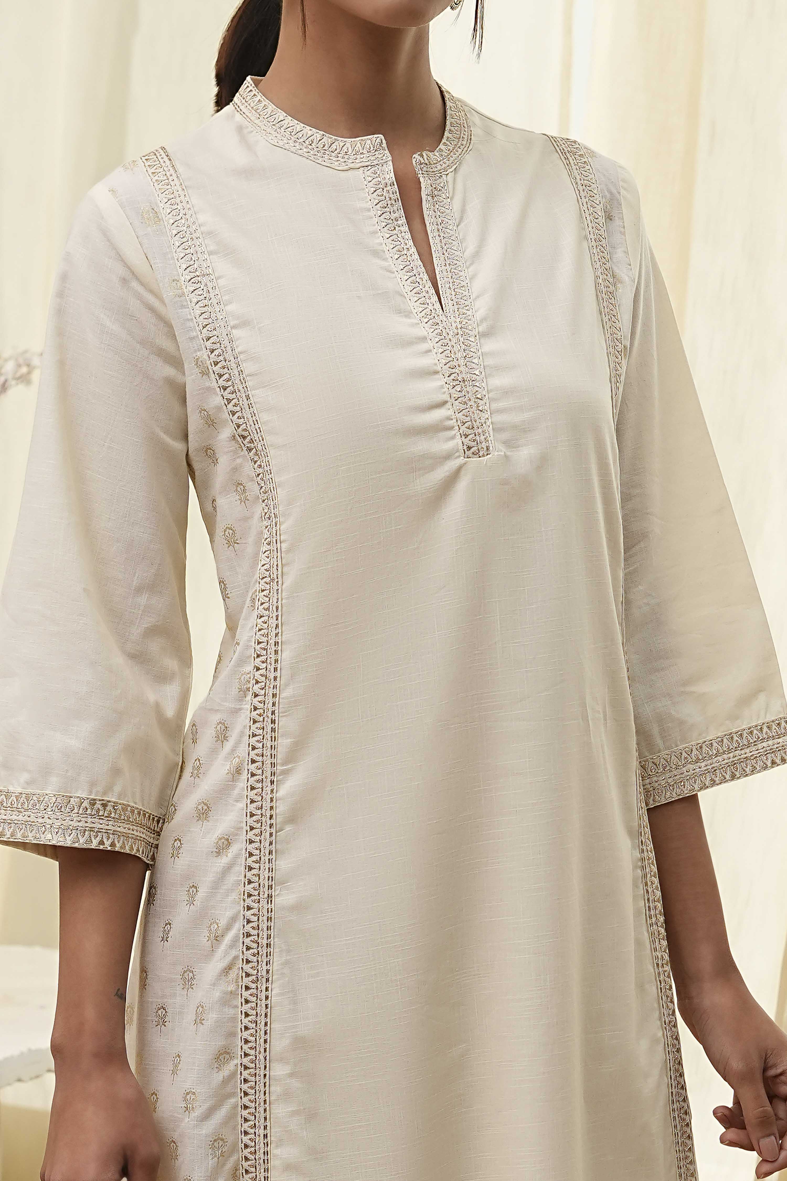 Fuchsia Cotton Printed A-Line Kurta image number 1