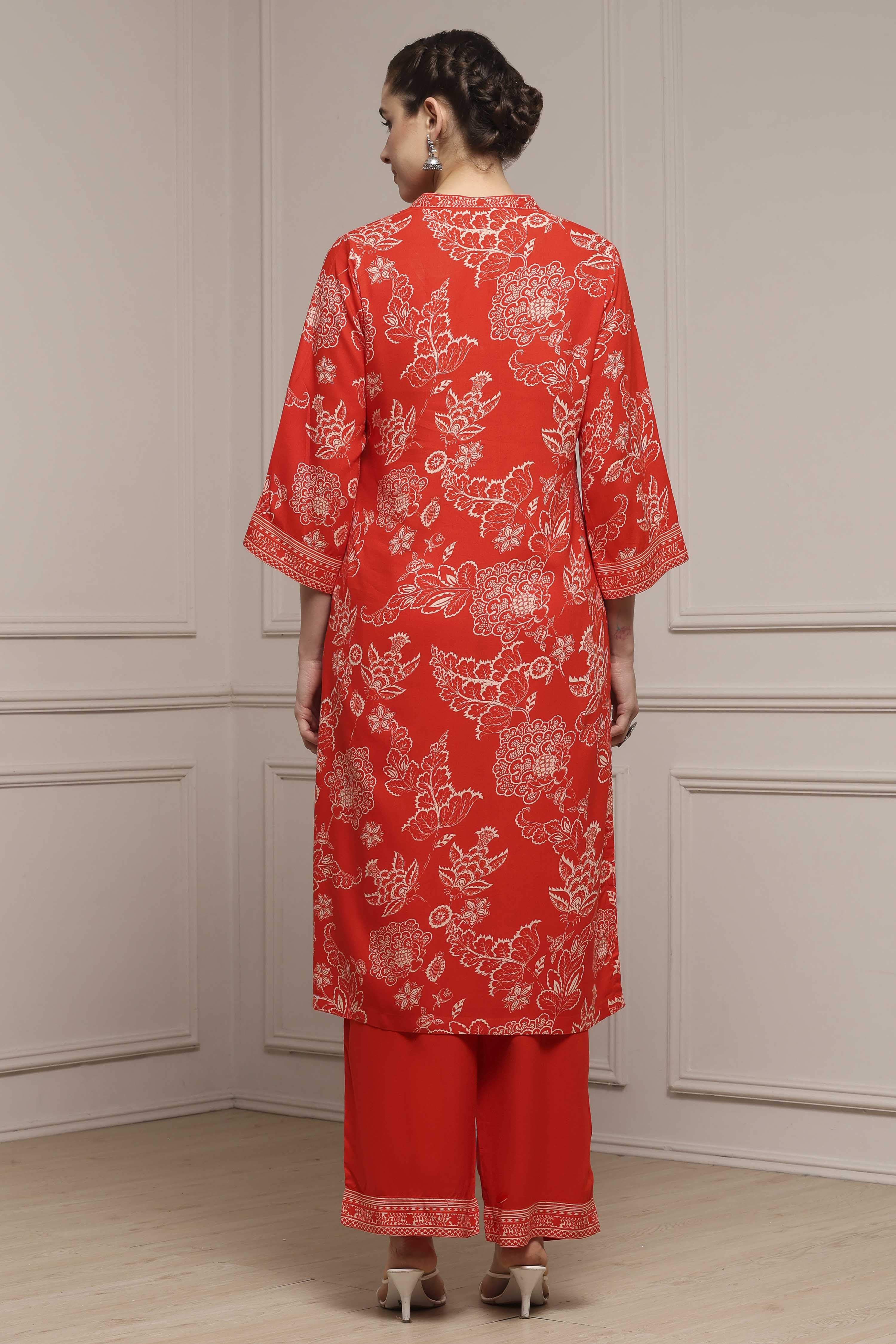 Navy Blue Viscose Rayon Straight Suit Set image number 4