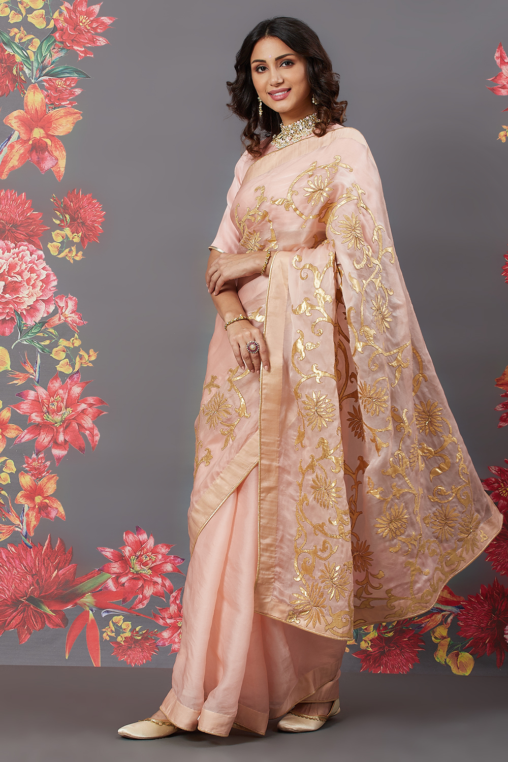 Rose Gold Cotton Silk Saree image number 2