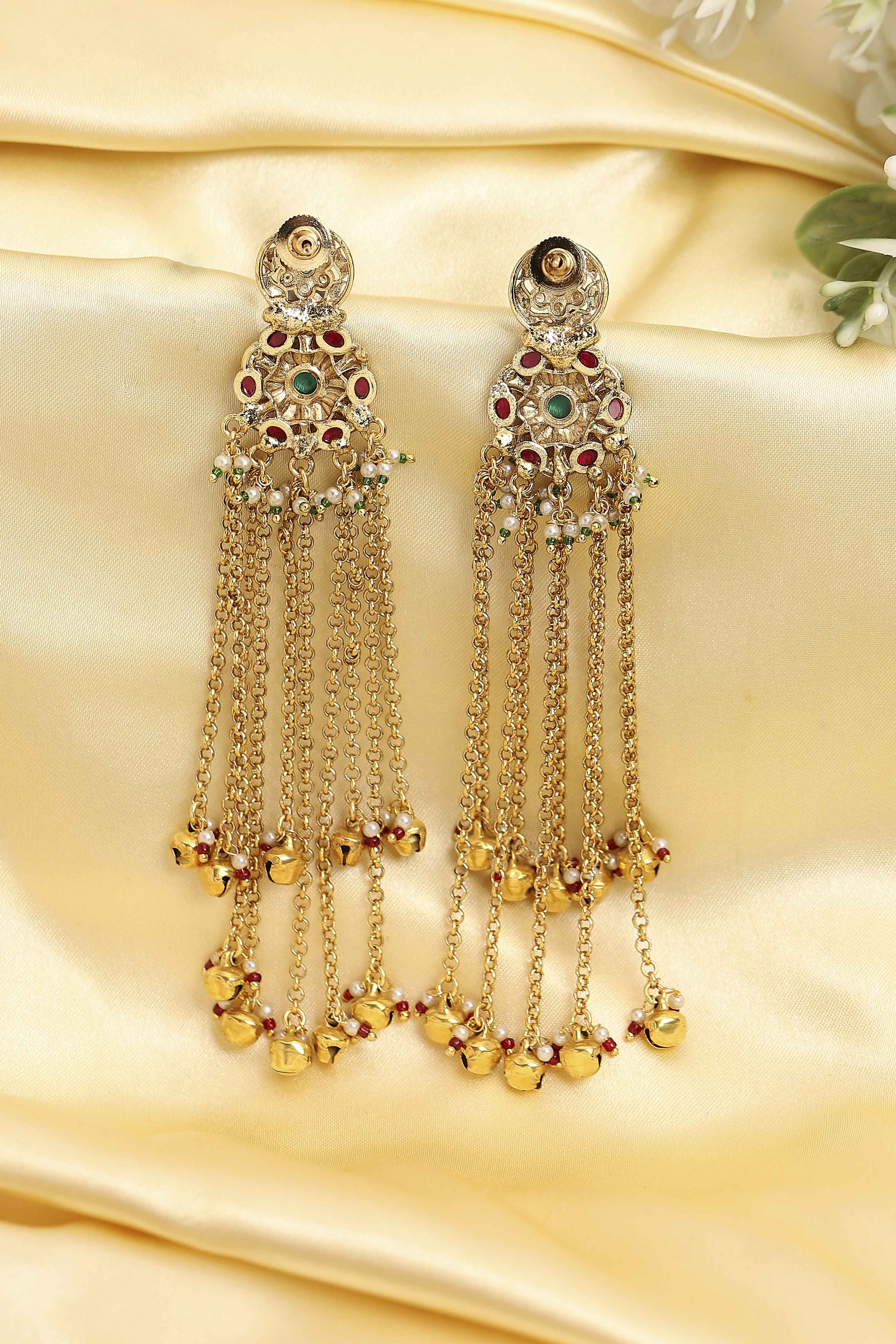 Red & Green Gold Plated Alloy Drop Earrings image number 2