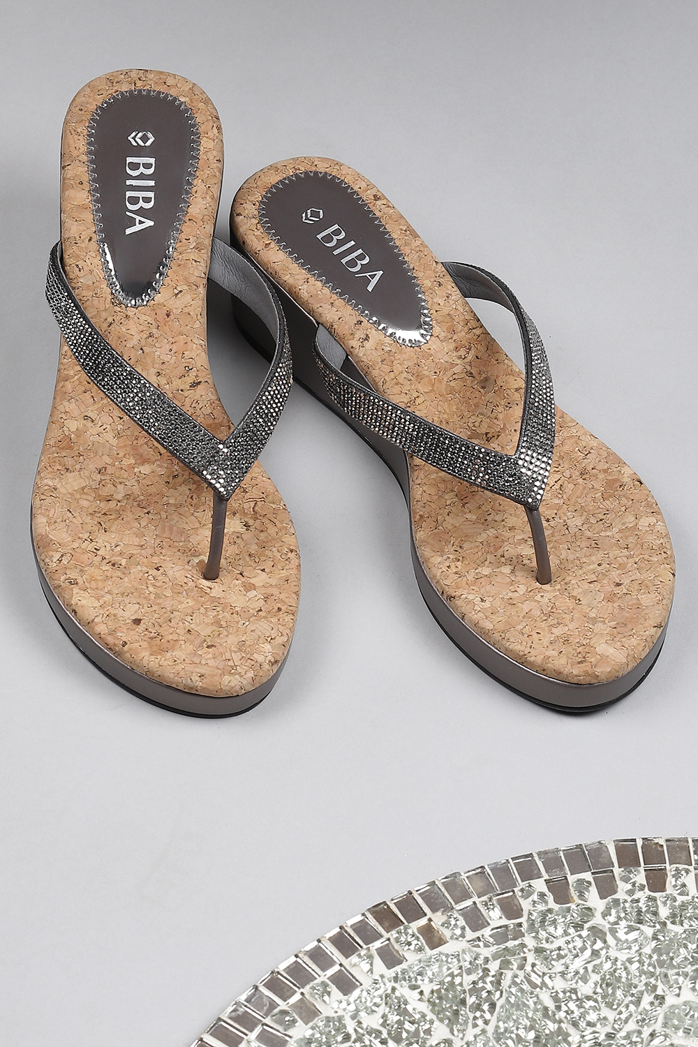 Gun Metal Stone Studded Sandals image number 0