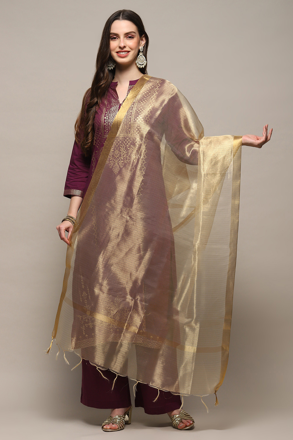 Gold Poly Chanderi Dupatta image number 0