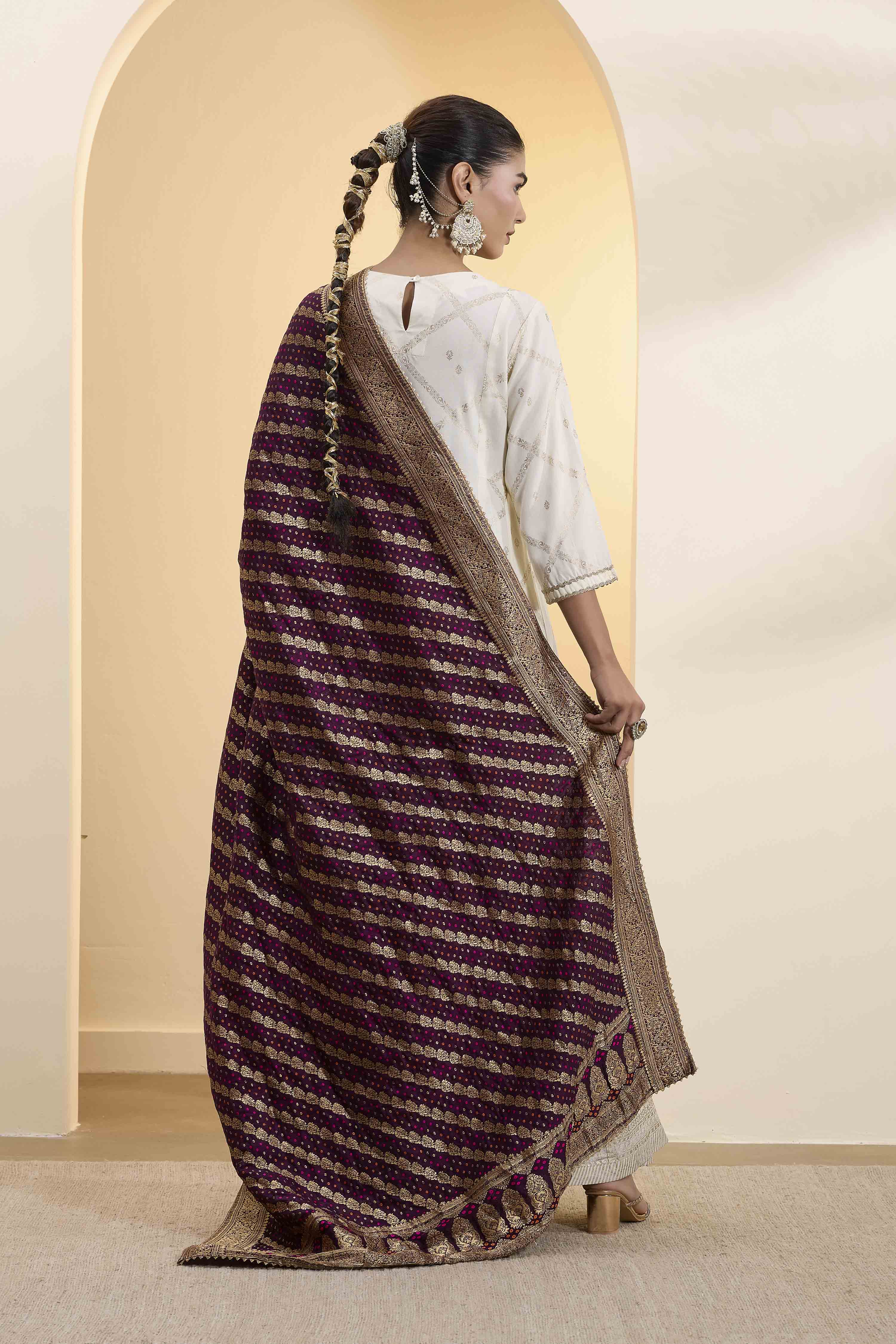 Purple Poly Printed Banarasi Dupatta image number 3