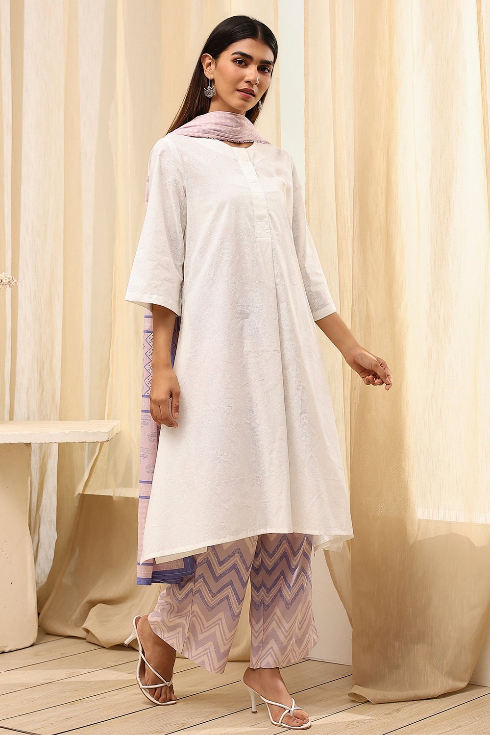 Blue Cotton Straight Suit Set image number 4